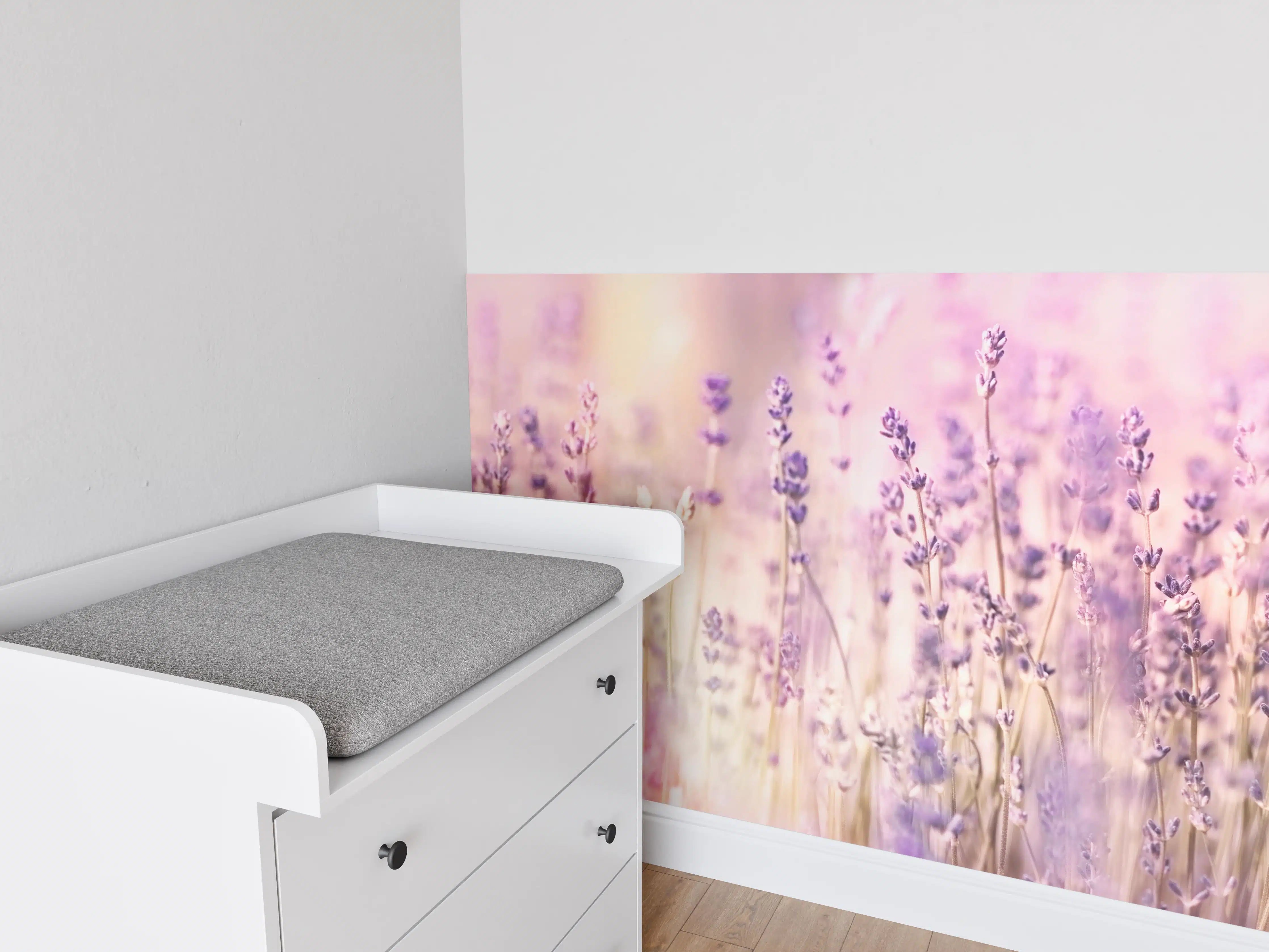 Babyzimmer Wandgestaltung - Lavendelfeld Pastell Lila Rosa