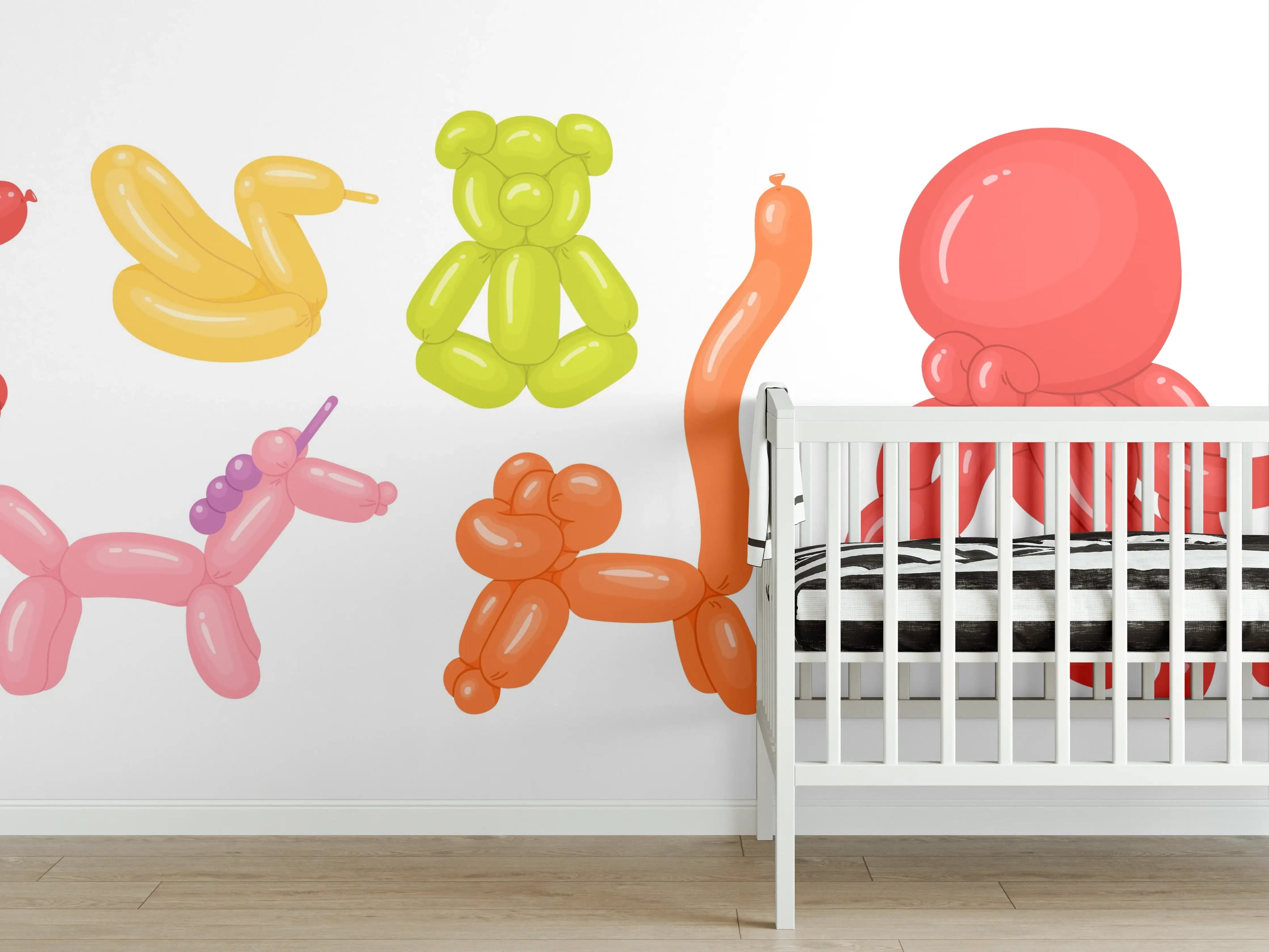 Babyzimmer Wandgestaltung - Lebendige Ballon-Tiere in bunten Farben