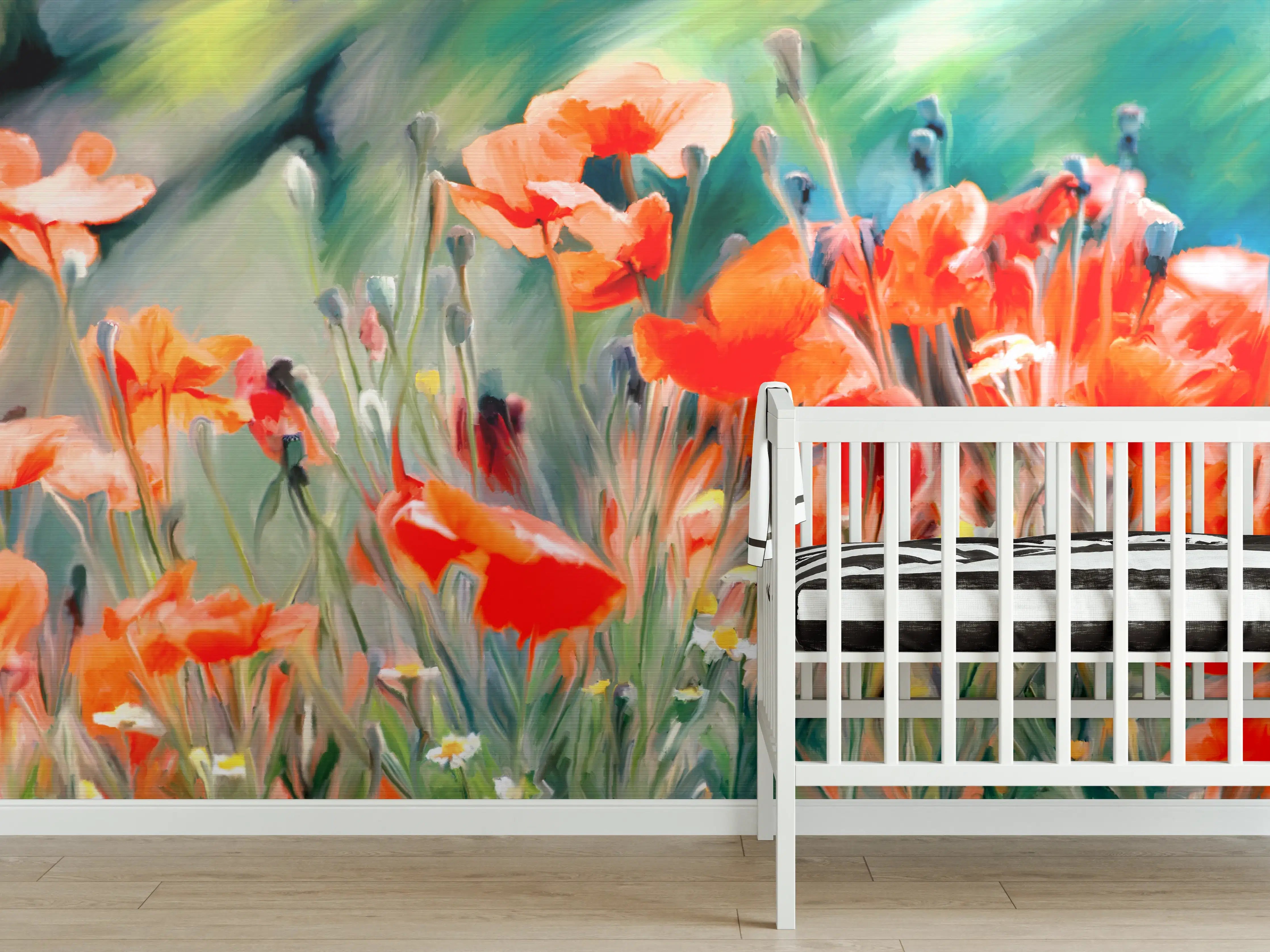 Babyzimmer Wandgestaltung - Lebendige Mohnblumen in Dolce-Vita-Farbpalette
