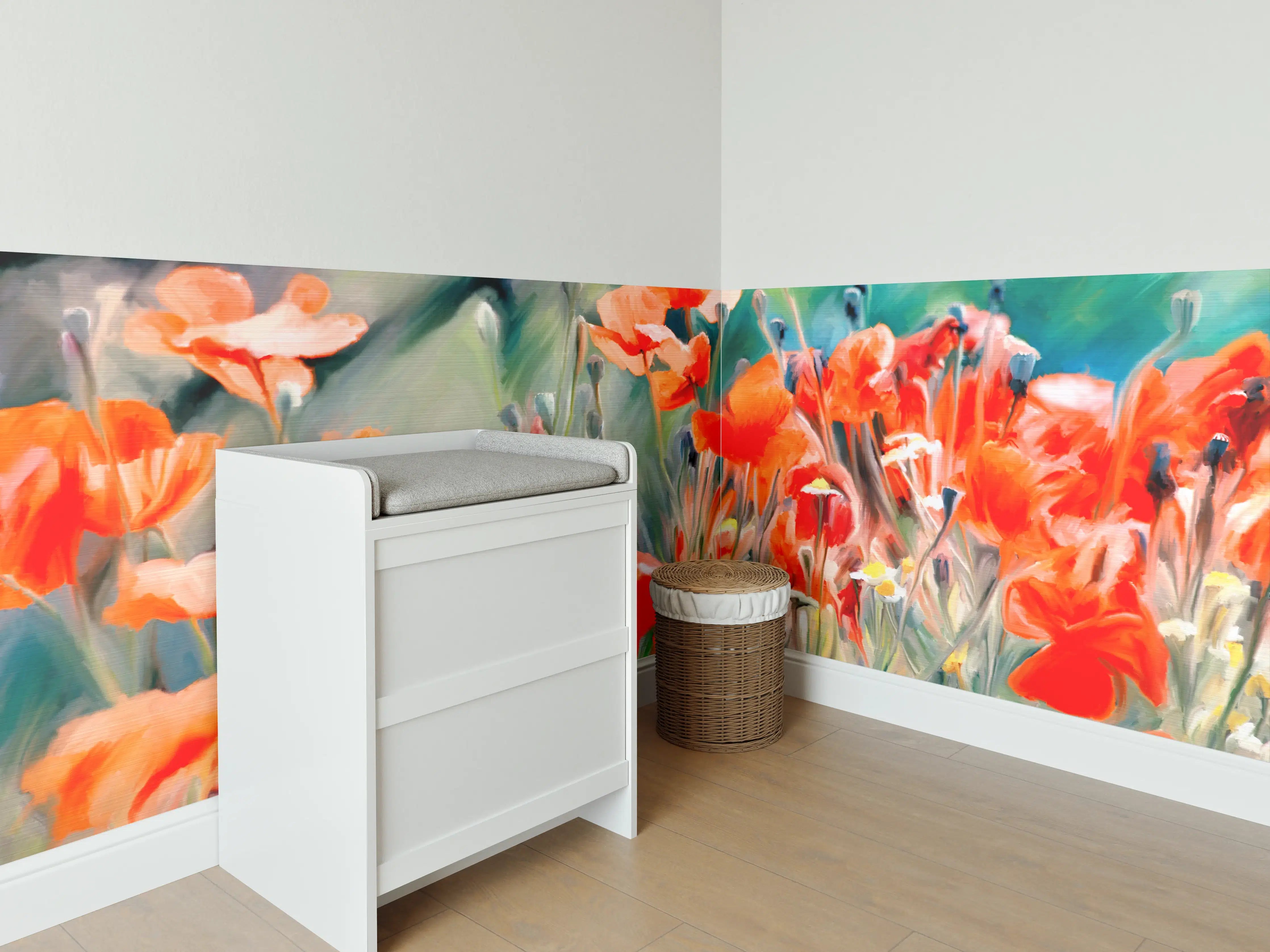 Babyzimmer Wandgestaltung - Lebendige Mohnblumen in Dolce-Vita-Farbpalette