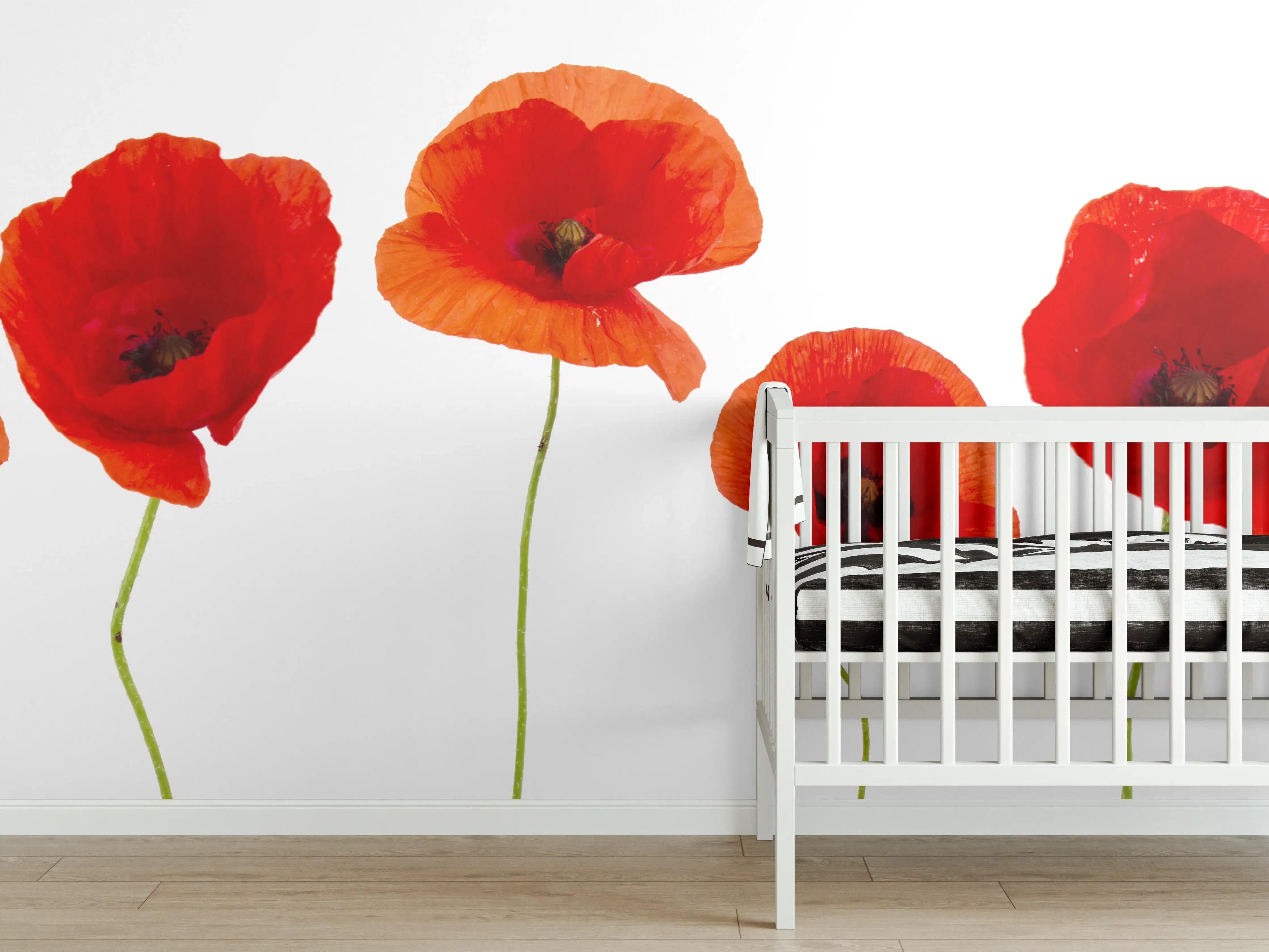 Babyzimmer Wandgestaltung - Lebendige Mohnblumen in Rot und Orange