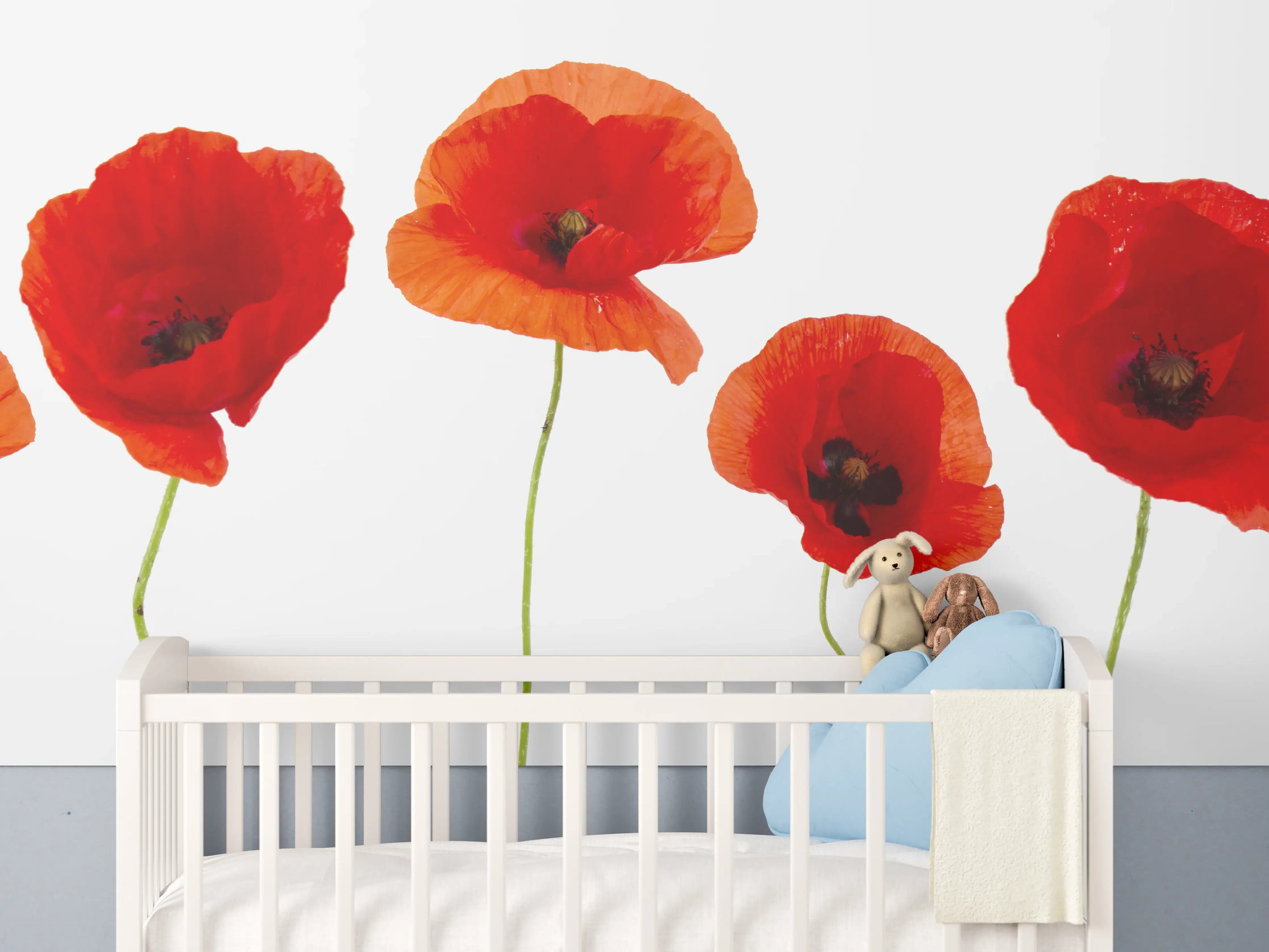 Babyzimmer Wandgestaltung - Lebendige Mohnblumen in Rot und Orange