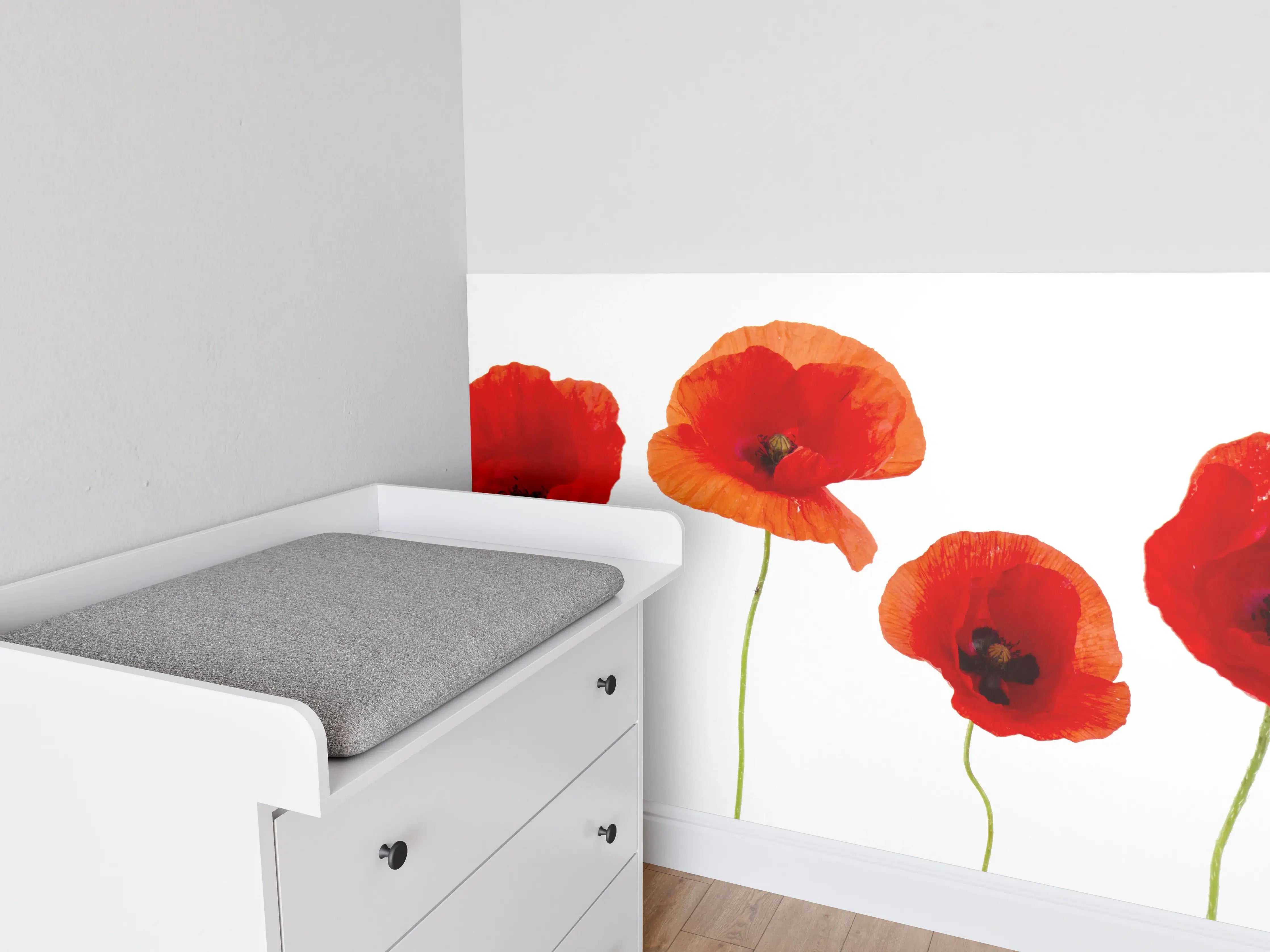 Babyzimmer Wandgestaltung - Lebendige Mohnblumen in Rot und Orange