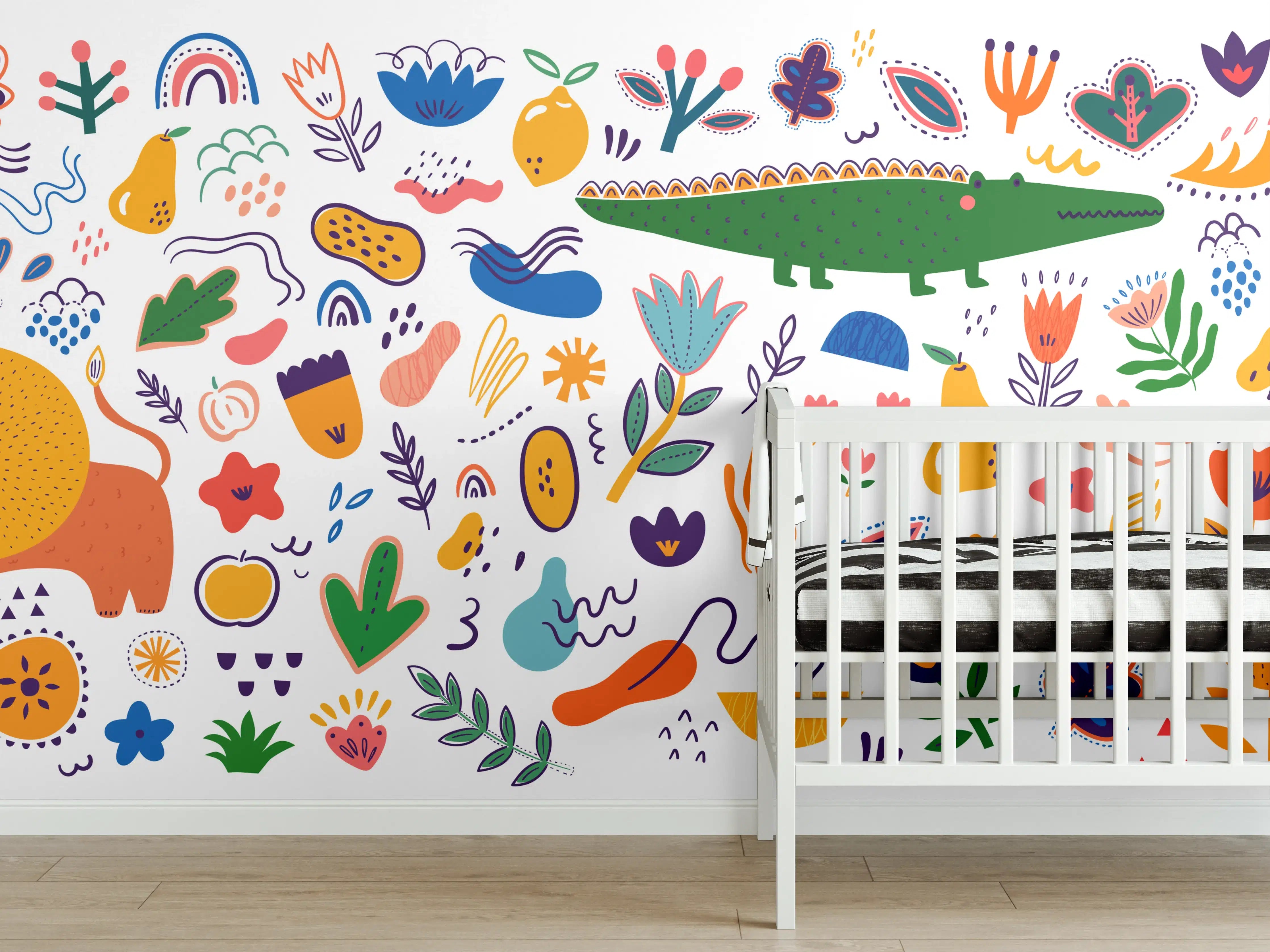 Babyzimmer Wandgestaltung - Lebendige bunte Blumenwiese