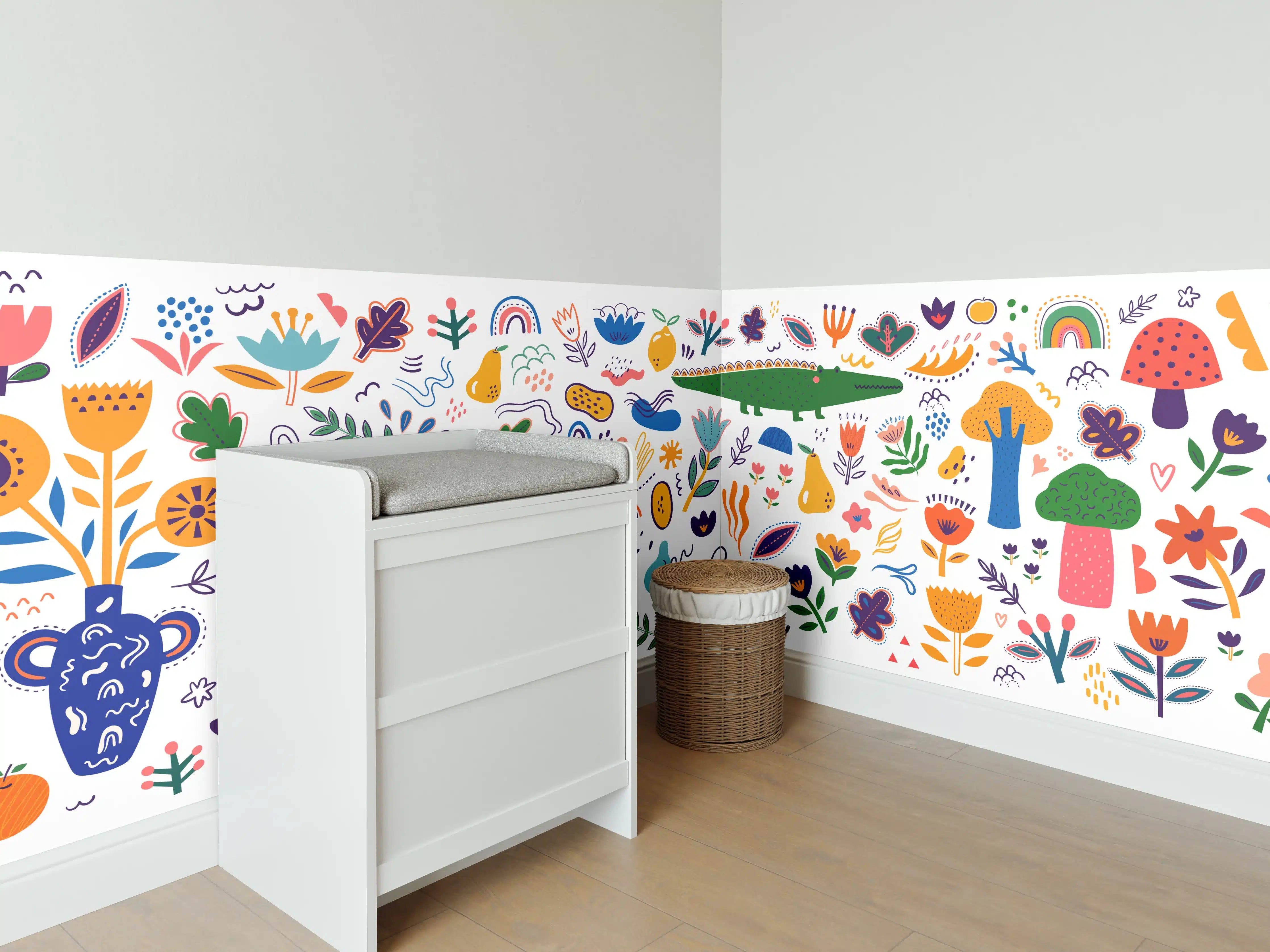 Babyzimmer Wandgestaltung - Lebendige bunte Blumenwiese