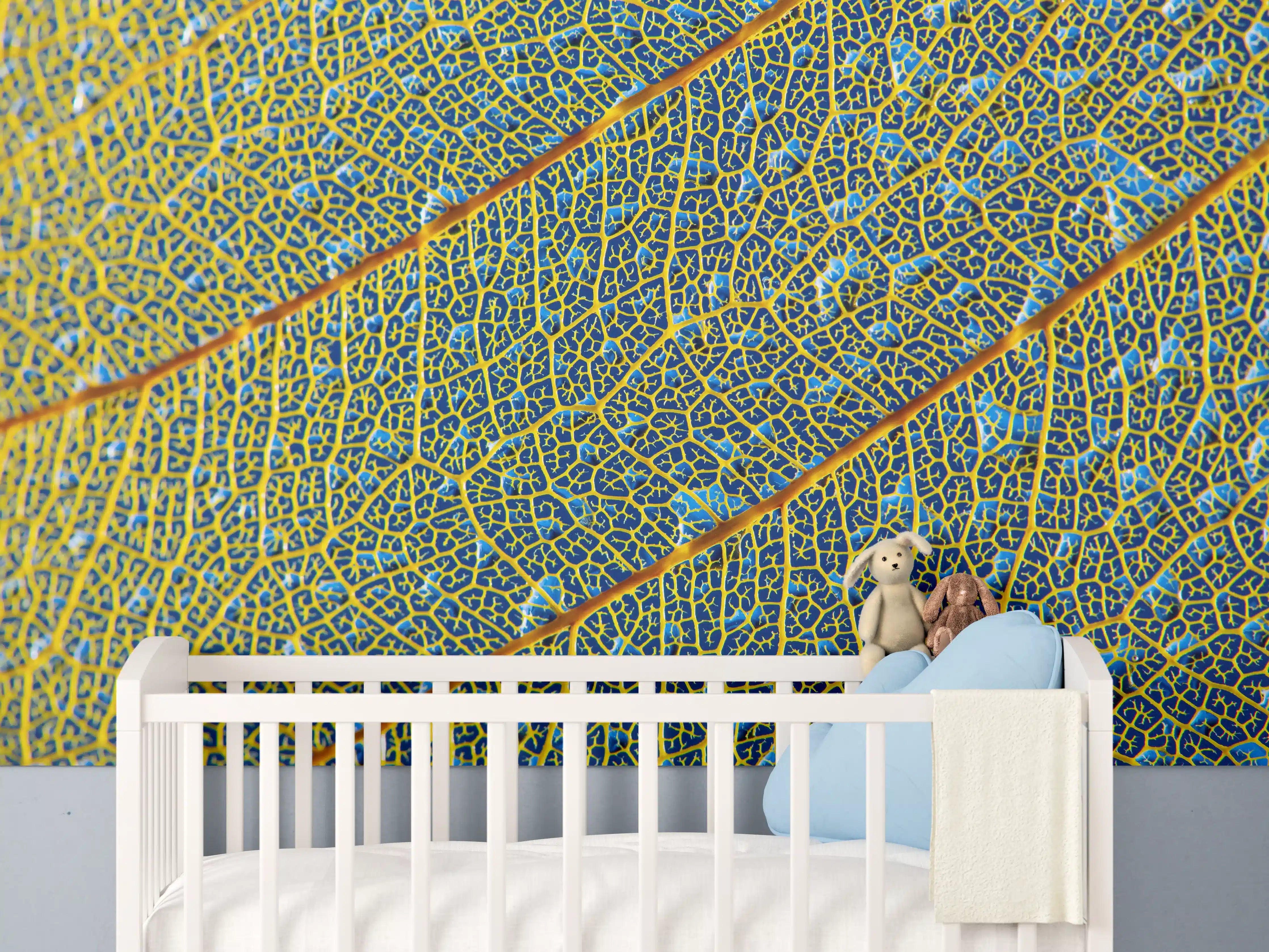 Babyzimmer Wandgestaltung - Leuchtend Gelbes Blattadern Makro
