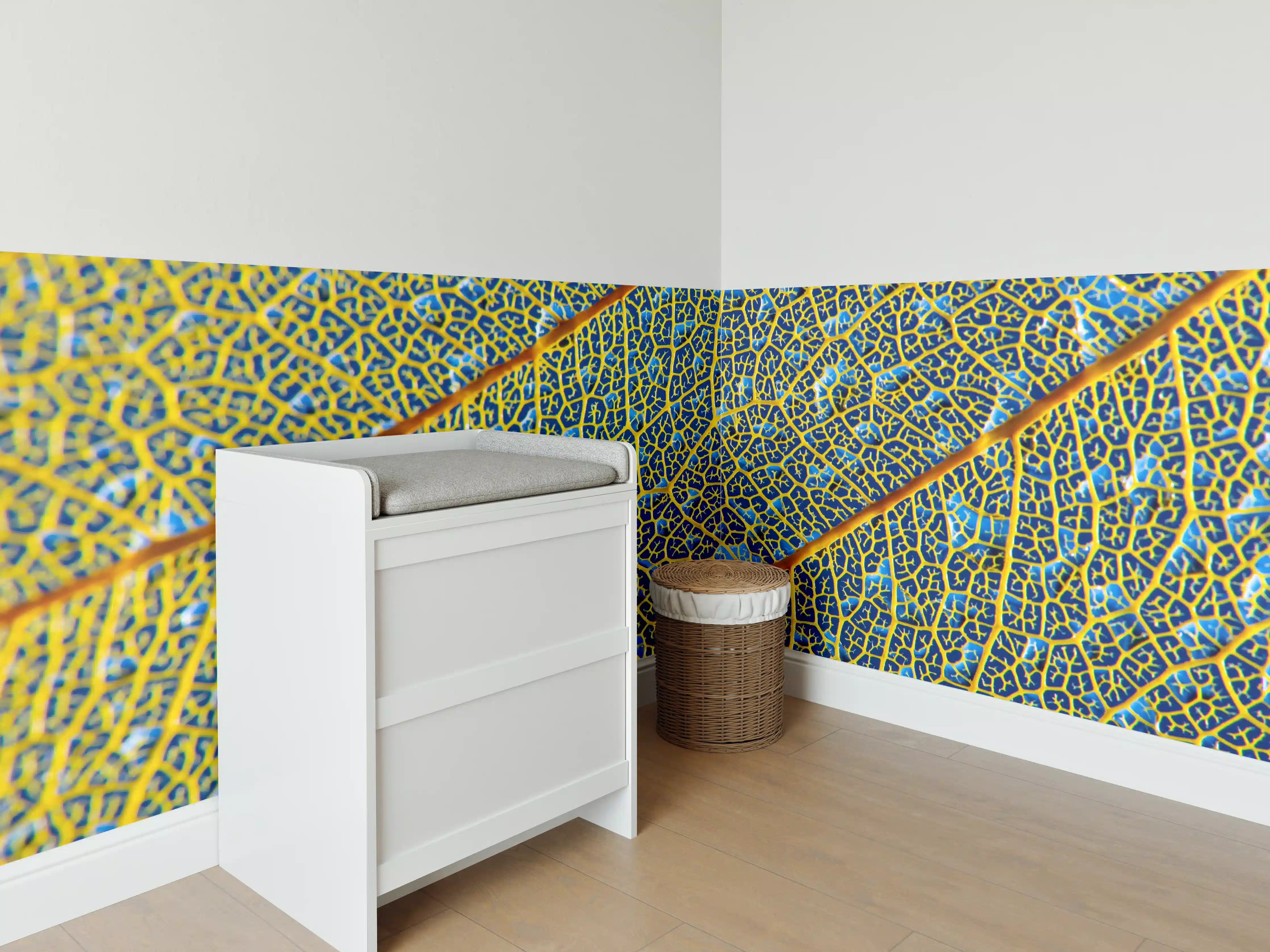 Babyzimmer Wandgestaltung - Leuchtend Gelbes Blattadern Makro