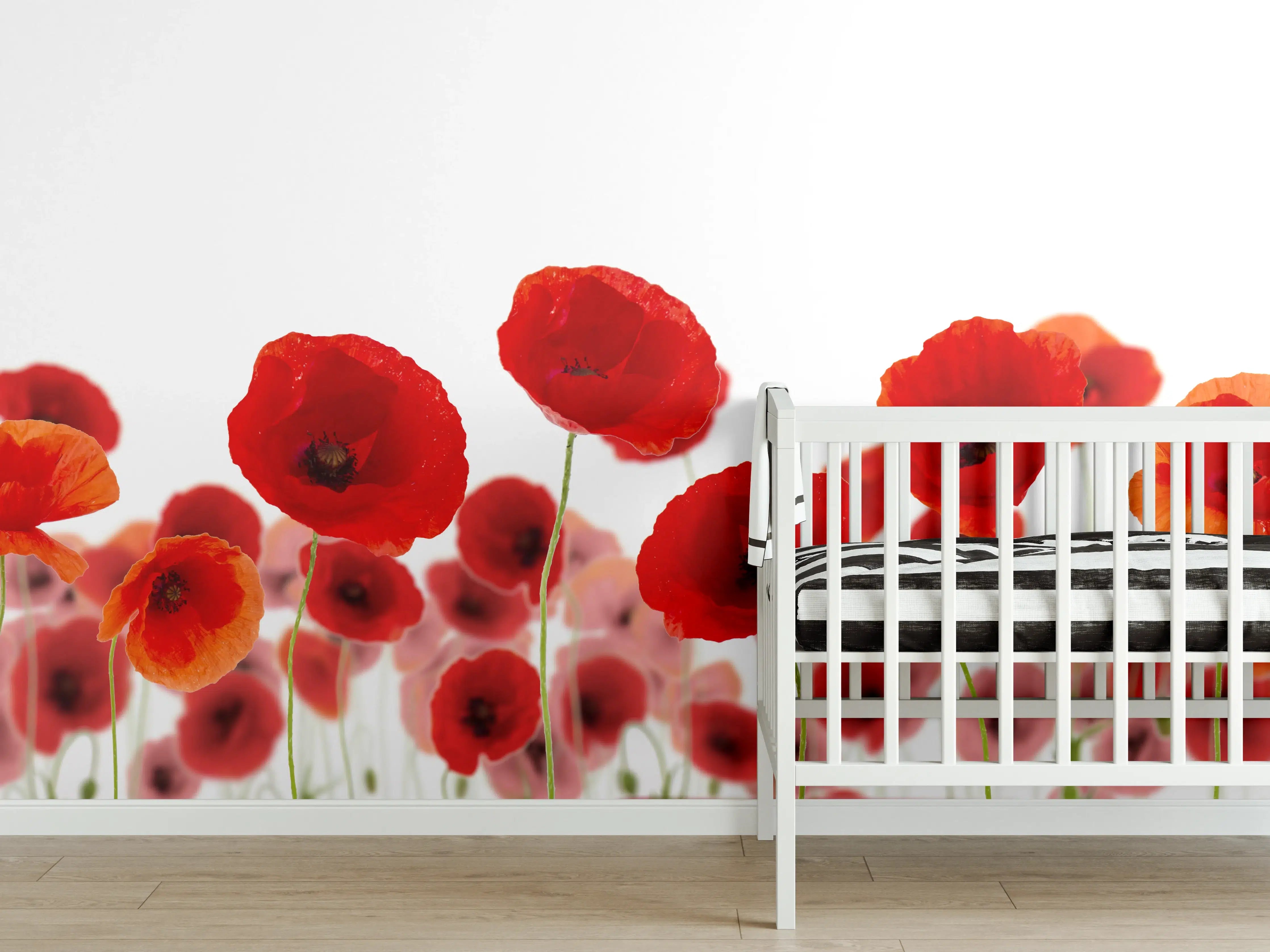 Babyzimmer Wandgestaltung - Leuchtende Mohnblumen in Rot und Orange