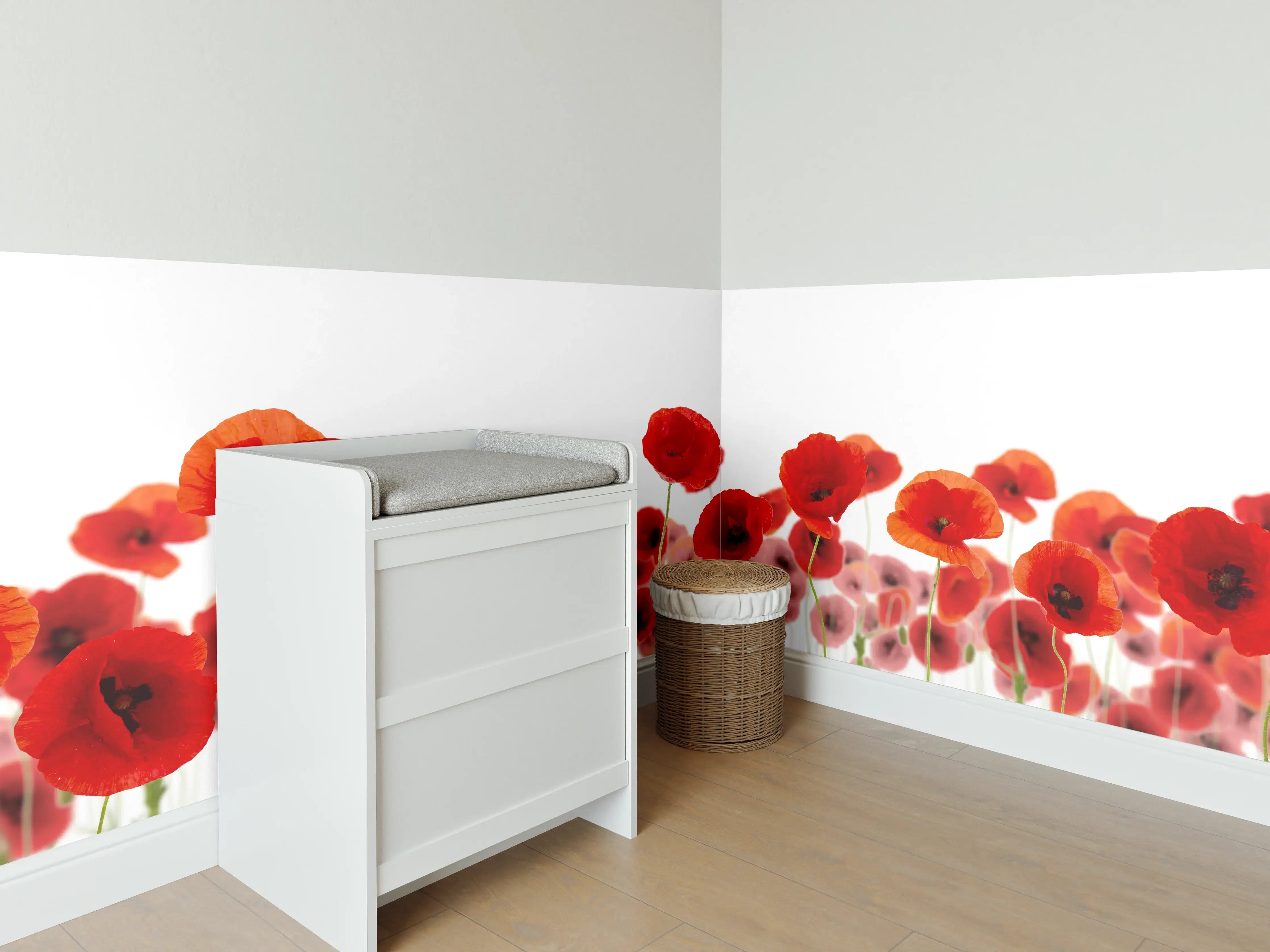 Babyzimmer Wandgestaltung - Leuchtende Mohnblumen in Rot und Orange