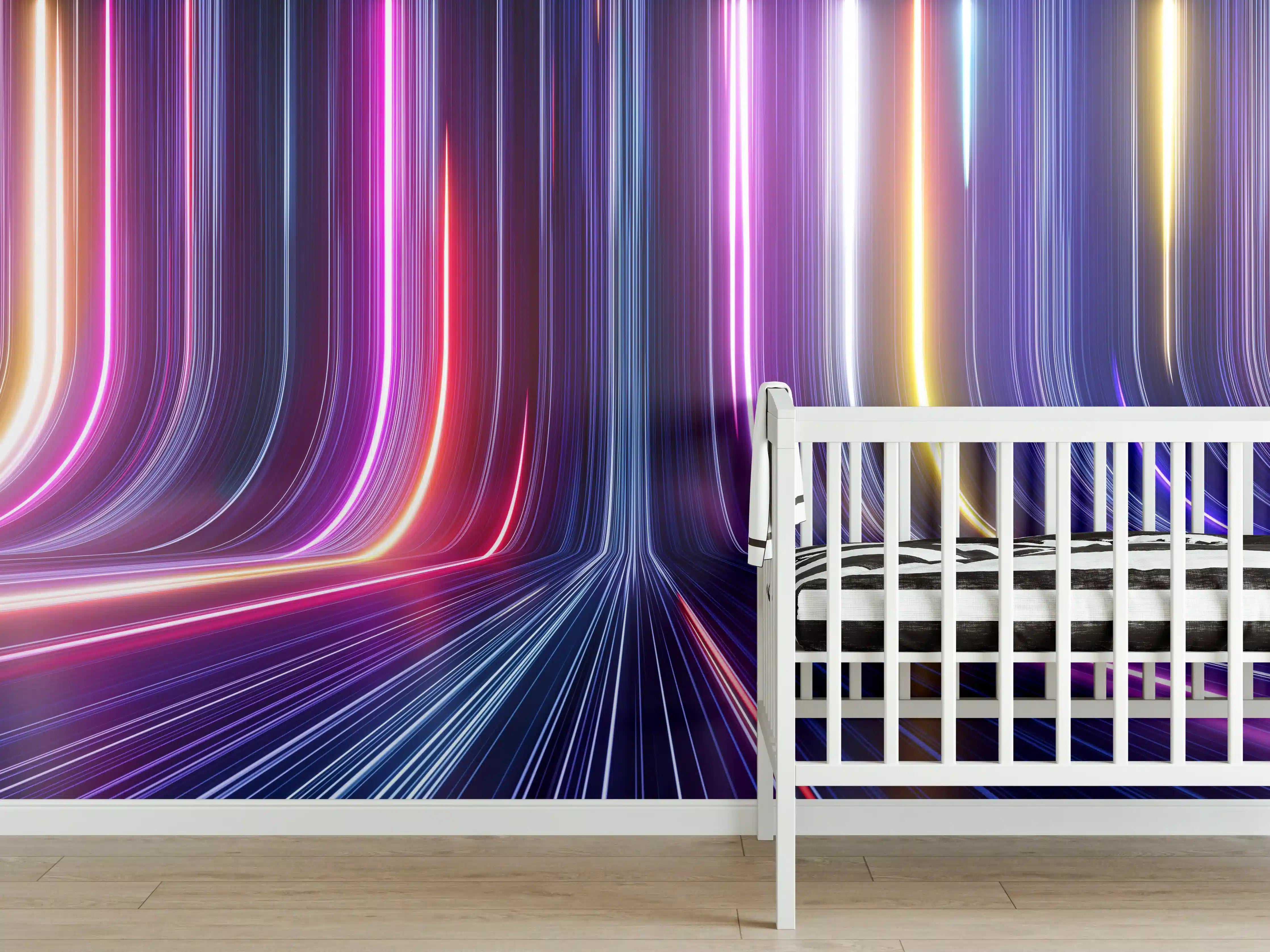 Babyzimmer Wandgestaltung - Leuchtende Neon-Lichter in dunklem Raum