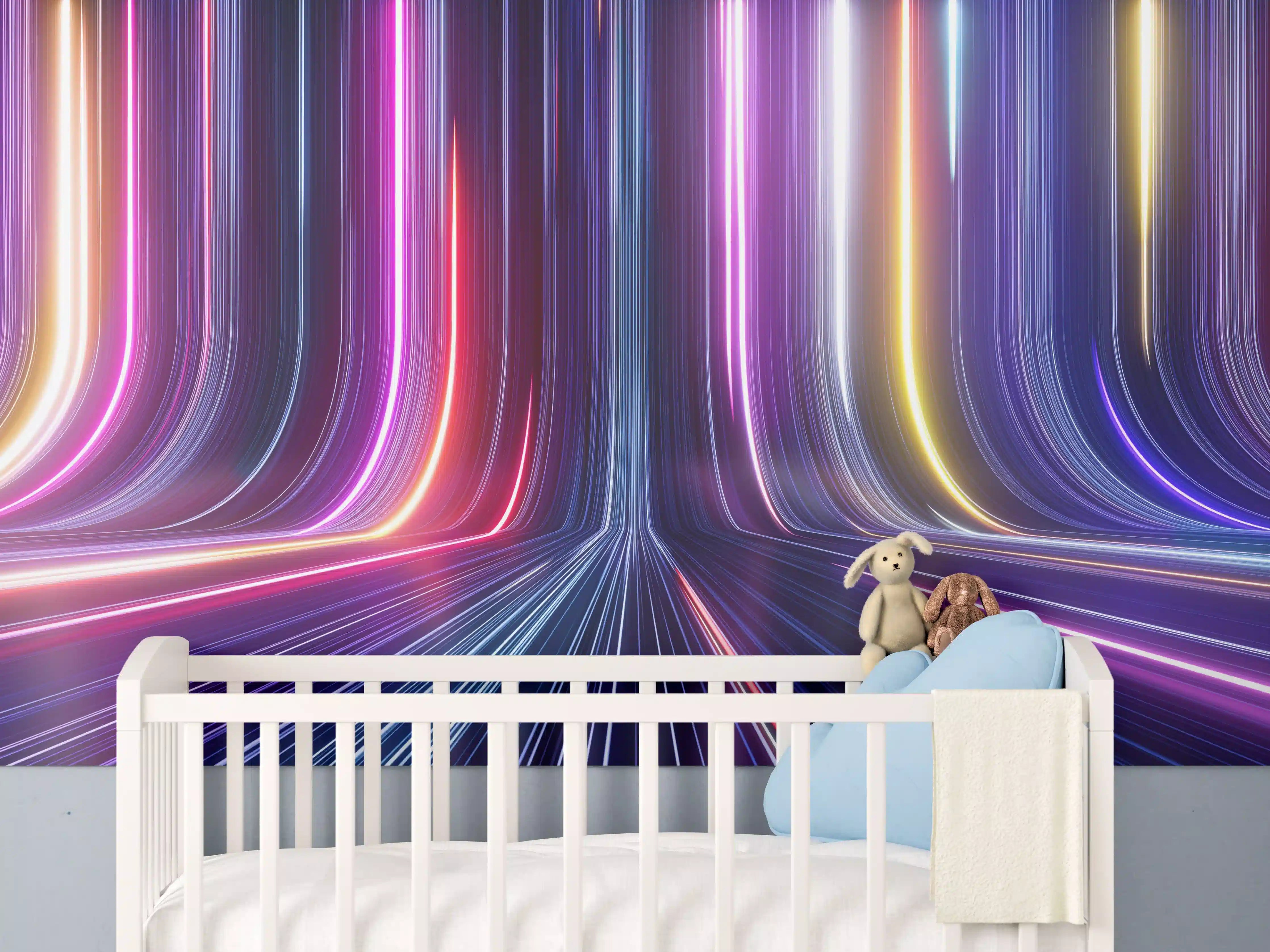 Babyzimmer Wandgestaltung - Leuchtende Neon-Lichter in dunklem Raum
