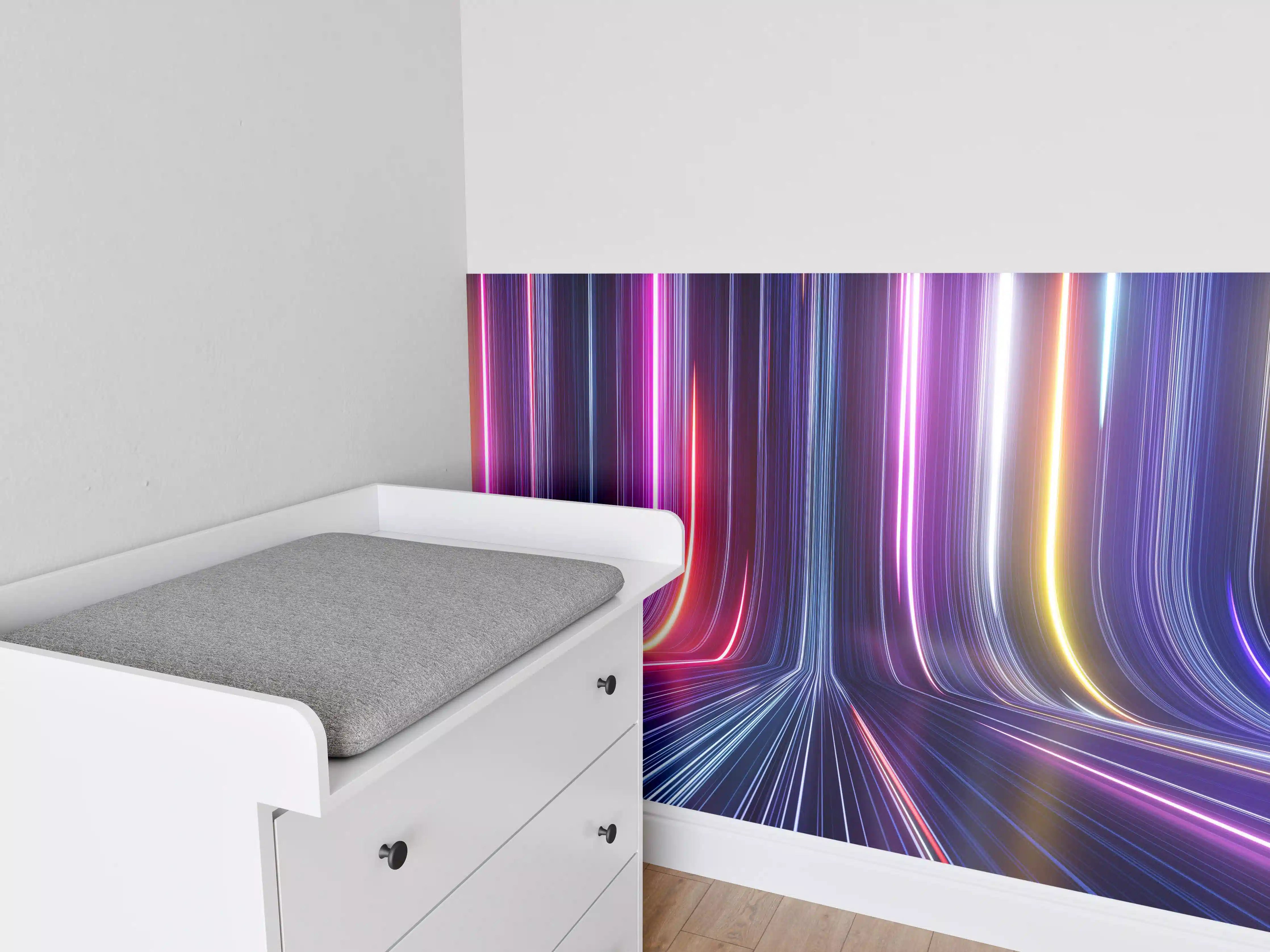 Babyzimmer Wandgestaltung - Leuchtende Neon-Lichter in dunklem Raum