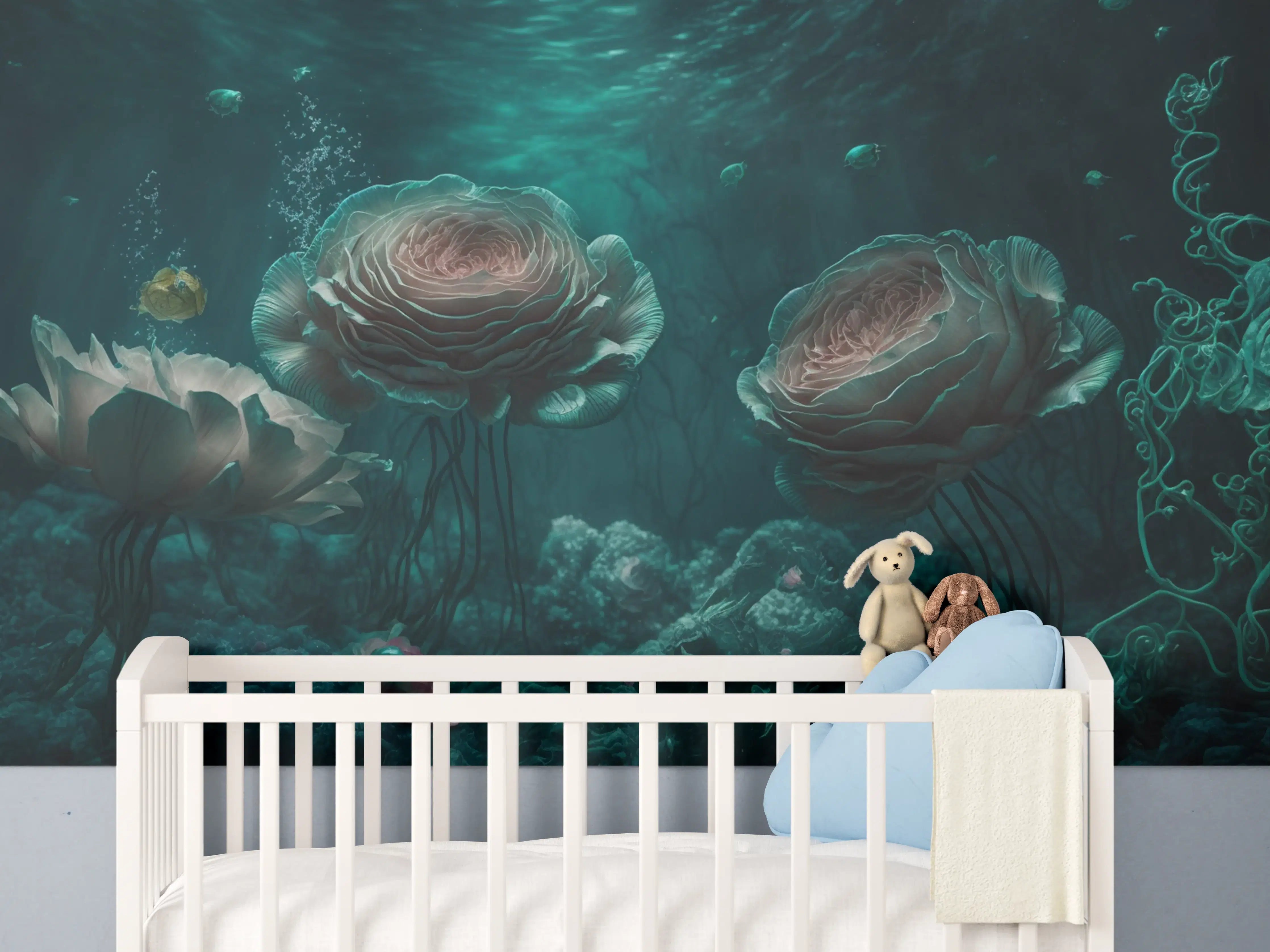 Babyzimmer Wandgestaltung - Leuchtende Quallen im Grauwasser