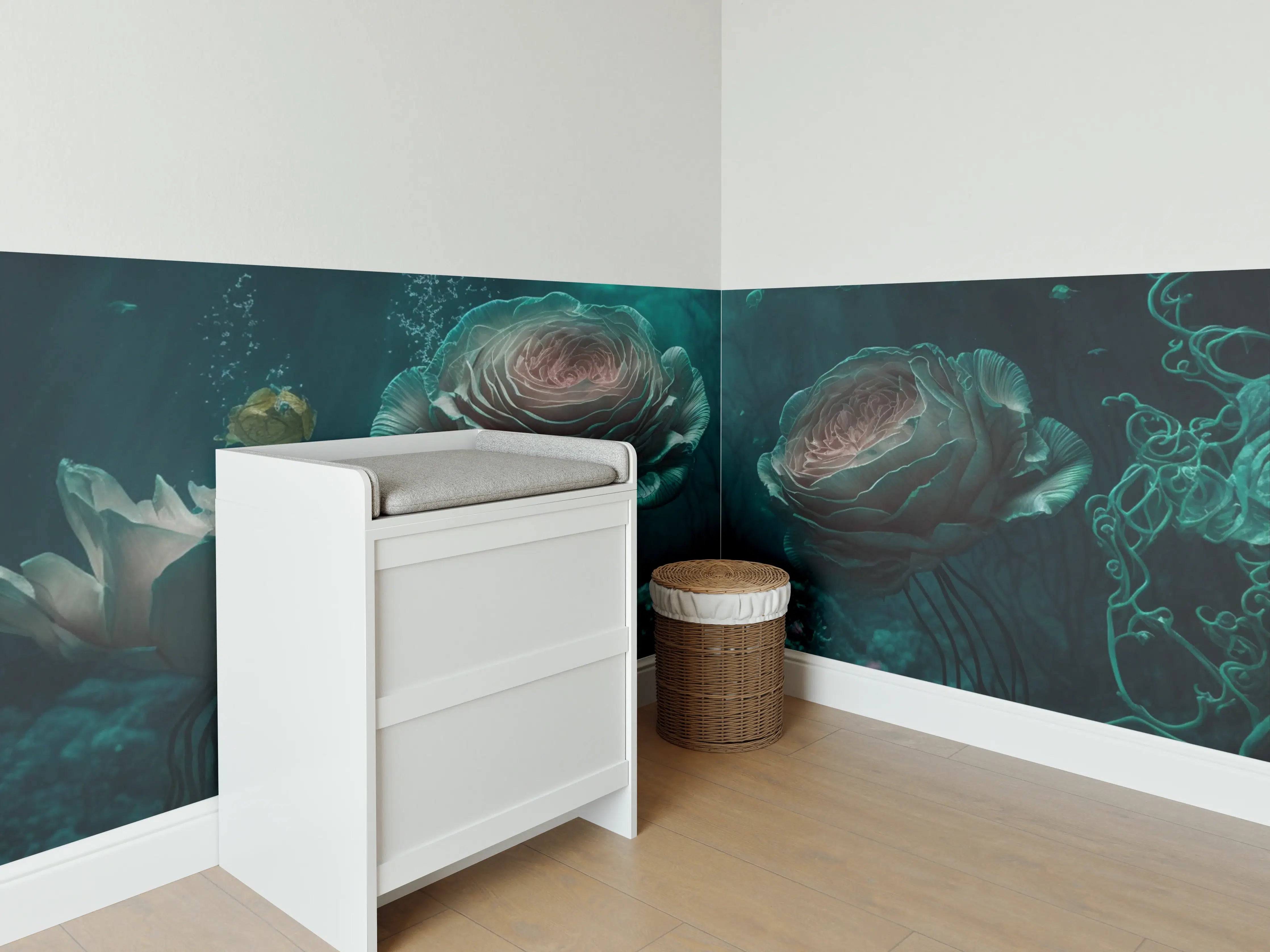 Babyzimmer Wandgestaltung - Leuchtende Quallen im Grauwasser