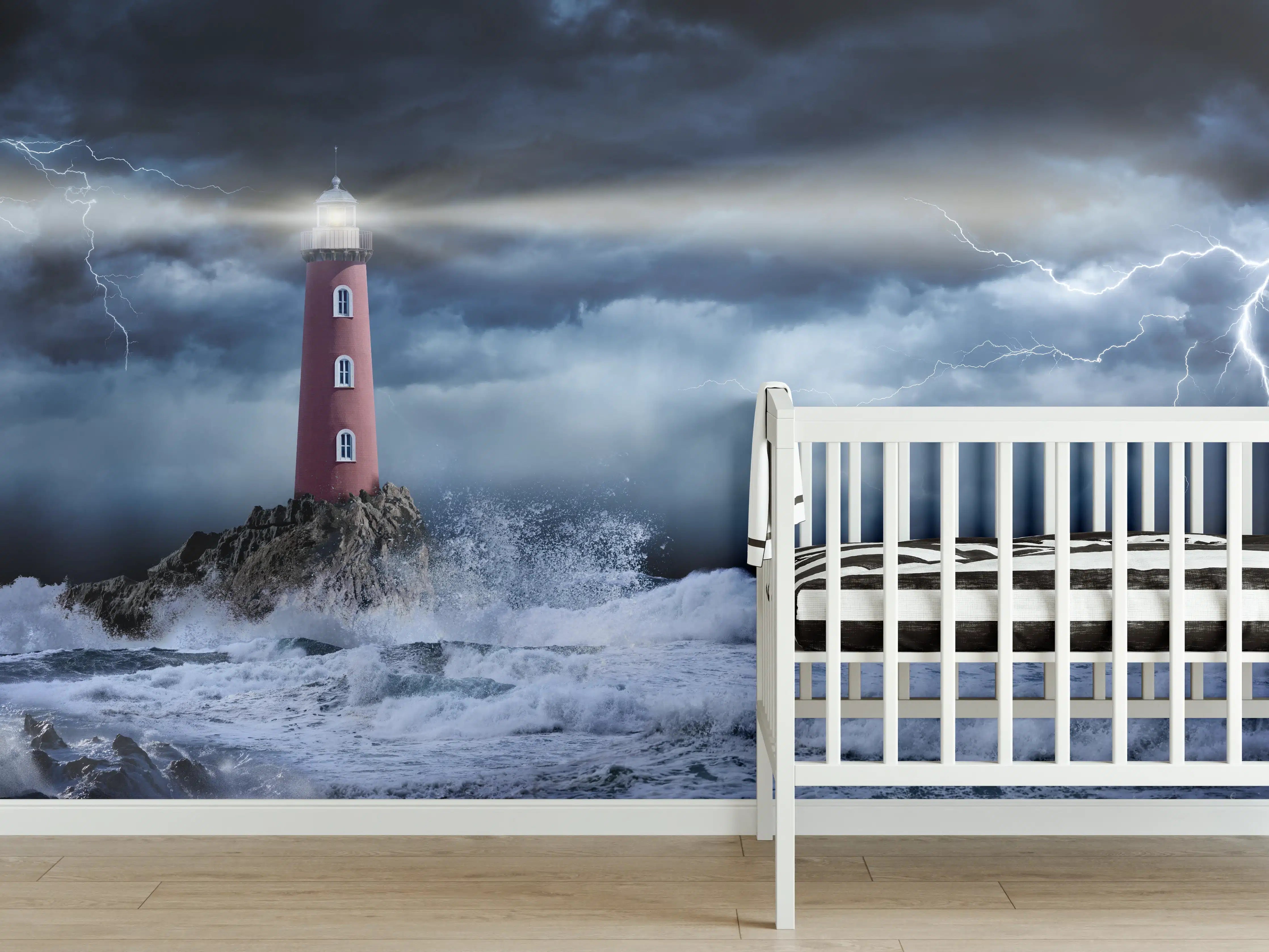 Babyzimmer Wandgestaltung - Leuchtturm Stürmisch