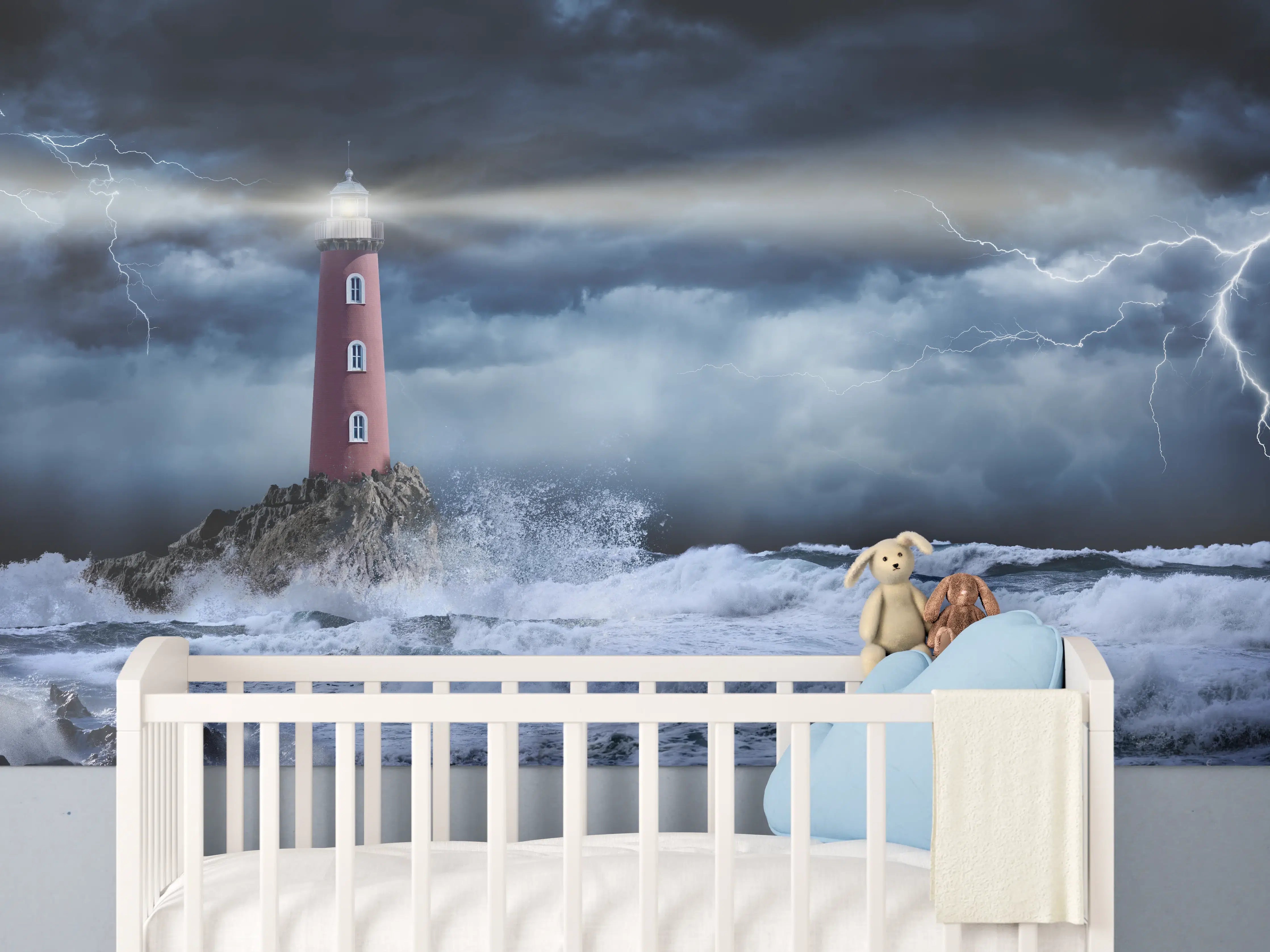 Babyzimmer Wandgestaltung - Leuchtturm Stürmisch