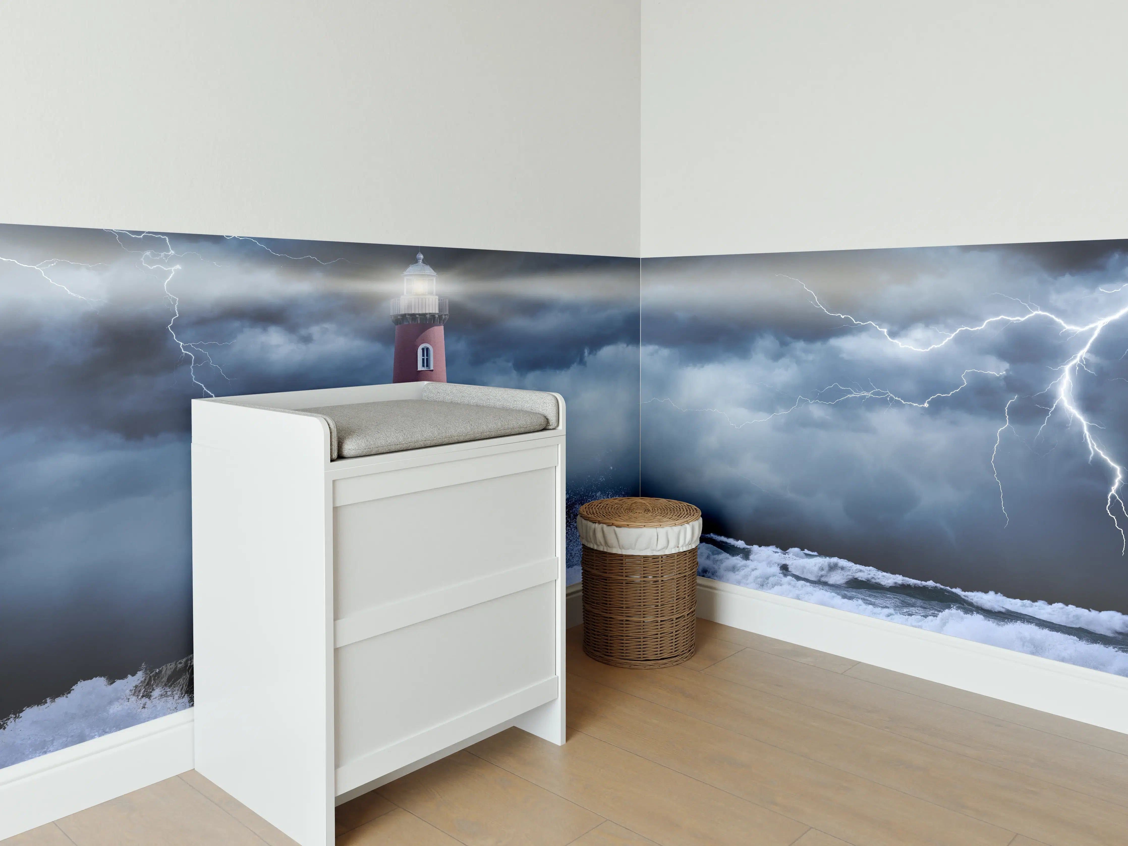 Babyzimmer Wandgestaltung - Leuchtturm Stürmisch