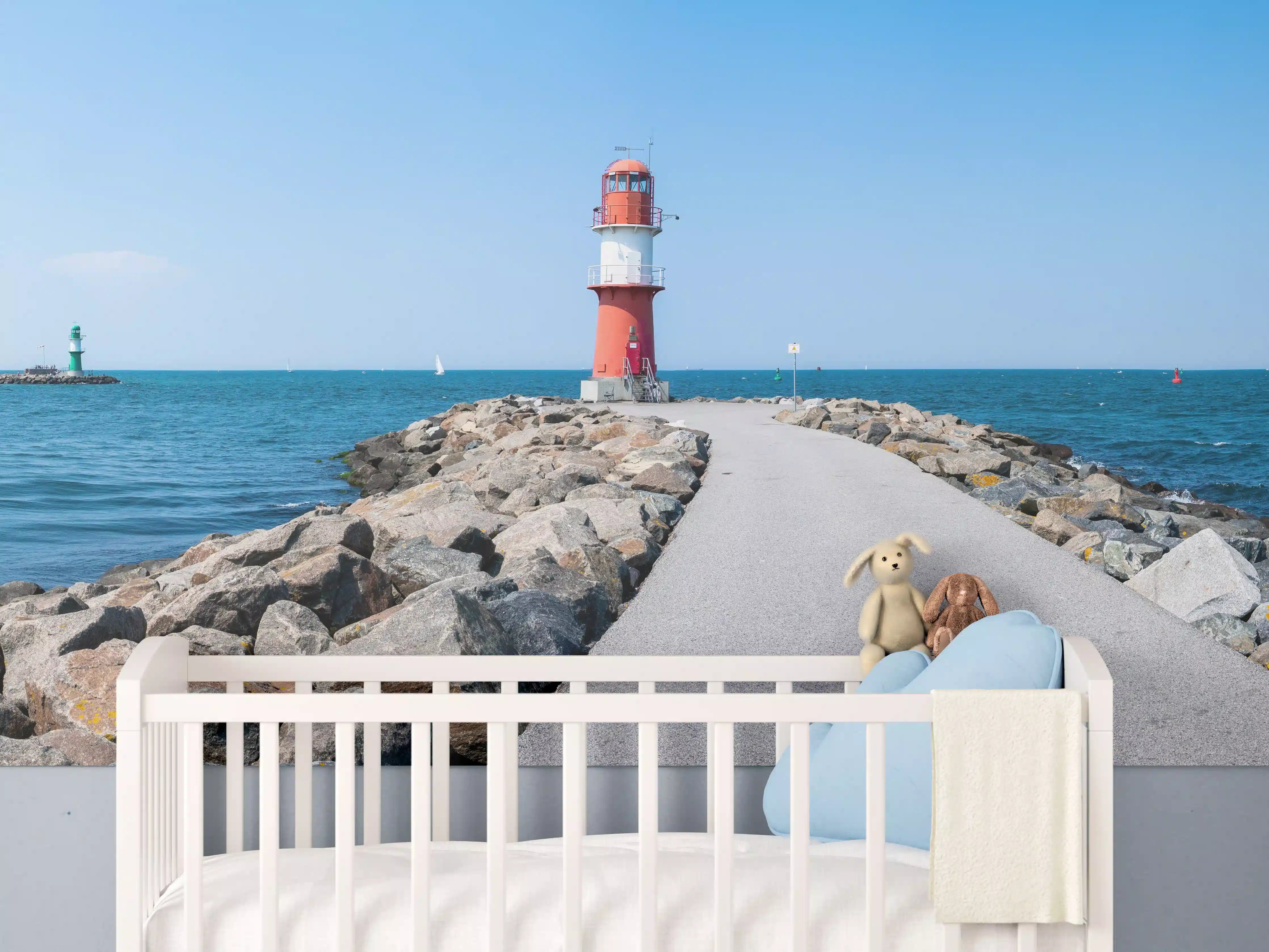 Babyzimmer Wandgestaltung - Leuchtturm am Meer