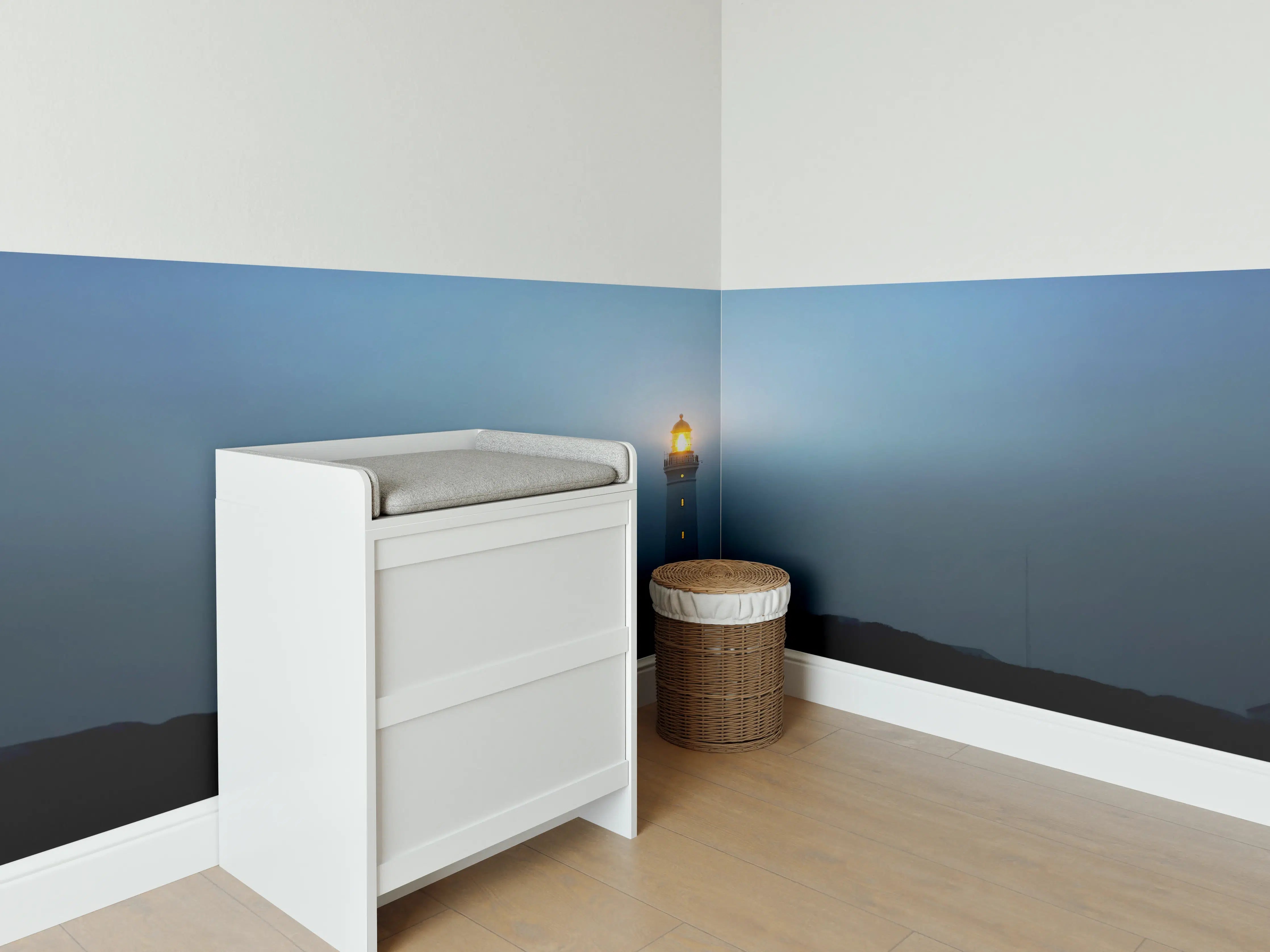 Babyzimmer Wandgestaltung - Leuchtturm im dunkeln