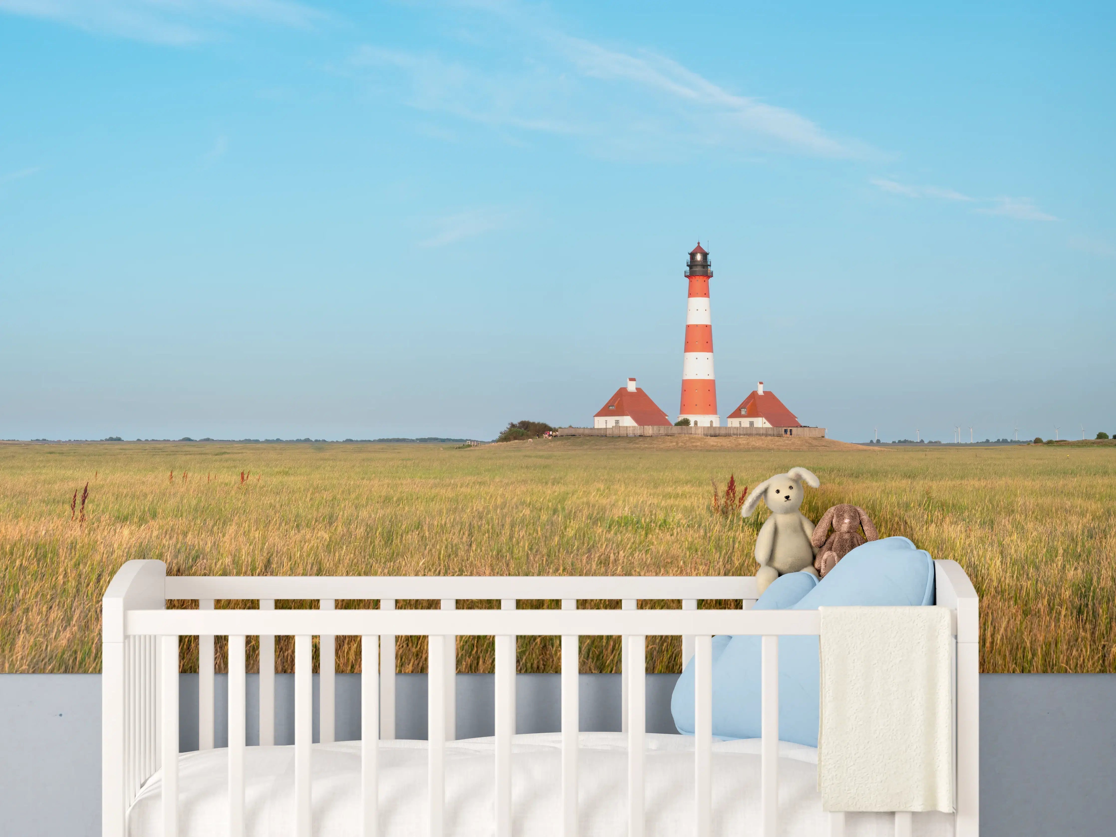Babyzimmer Wandgestaltung - Leuchtturm im weiten Feld