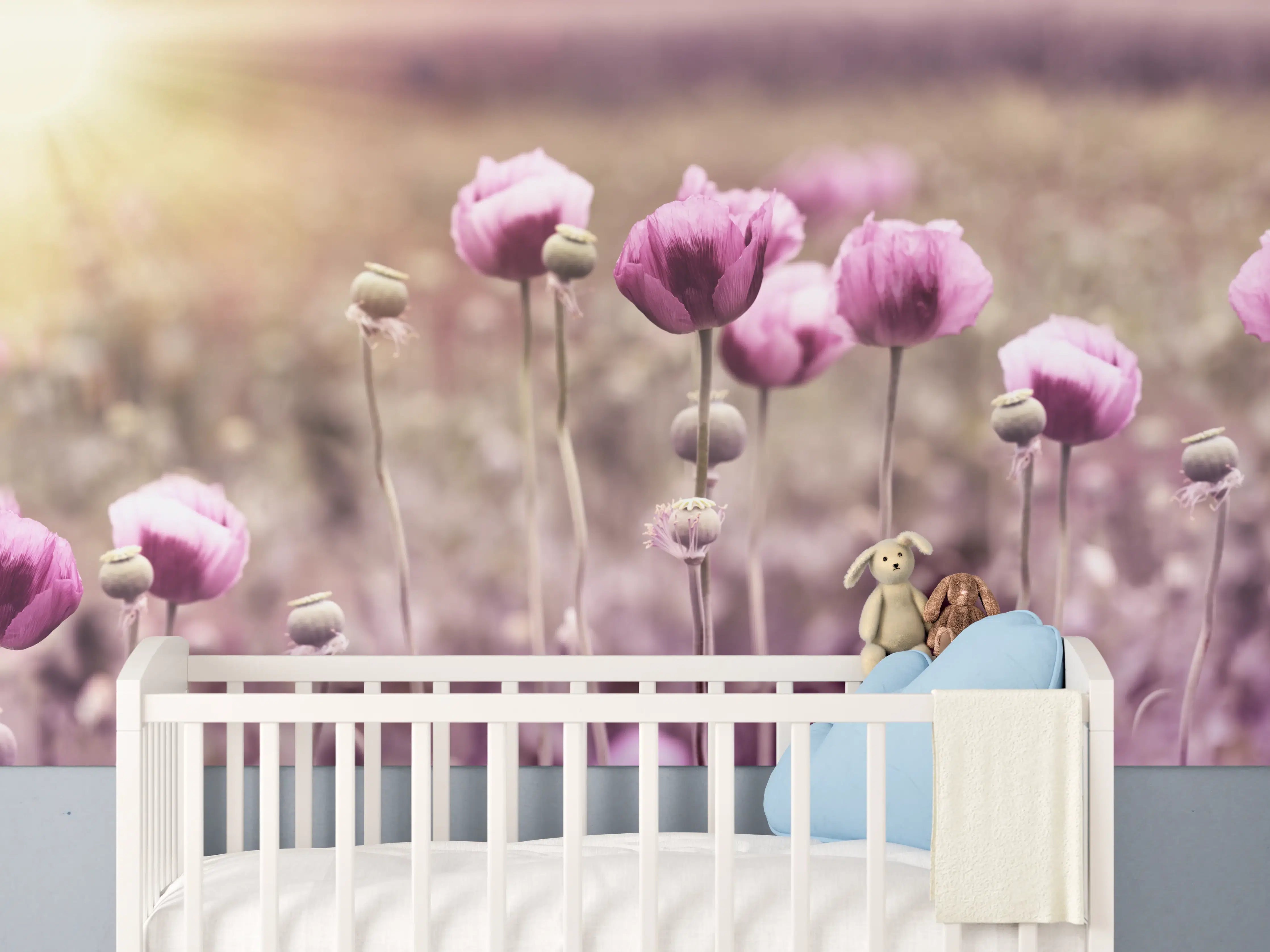 Babyzimmer Wandgestaltung - Lila Mohnblume
