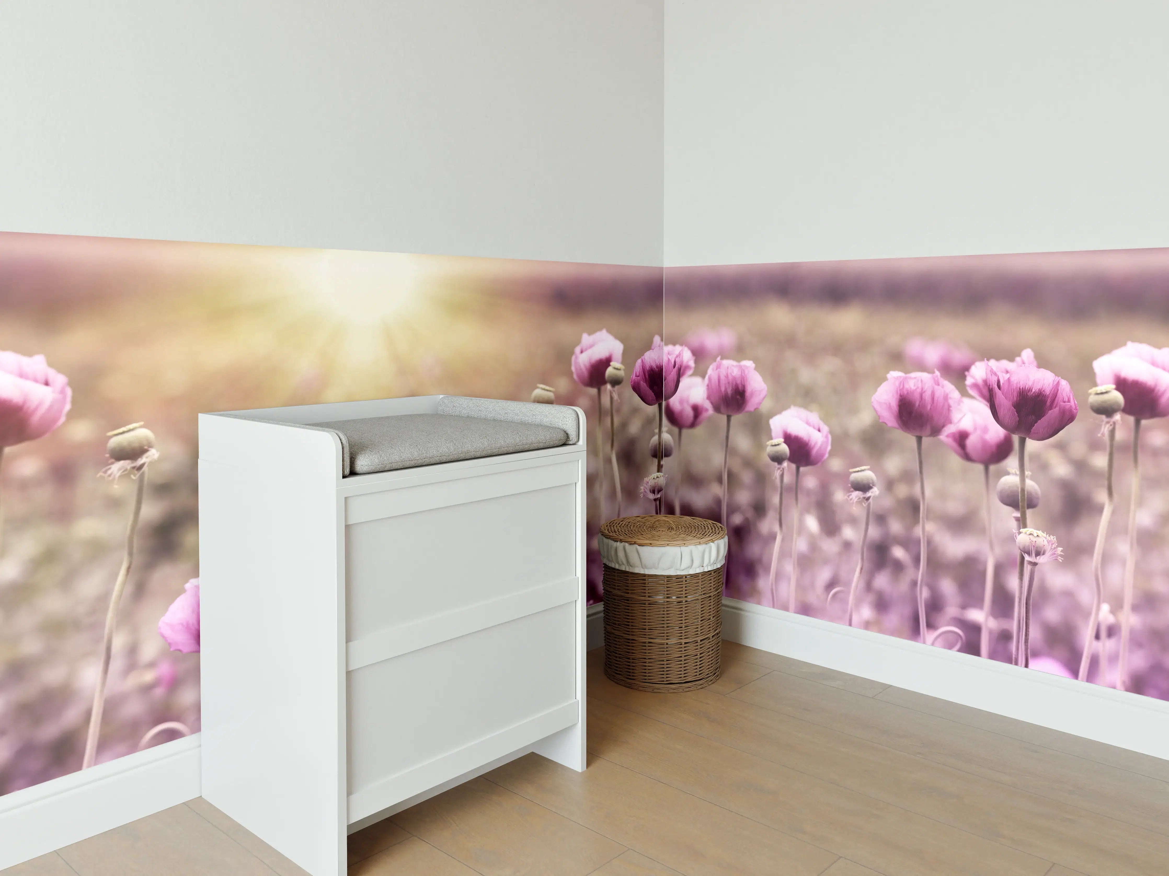Babyzimmer Wandgestaltung - Lila Mohnblume
