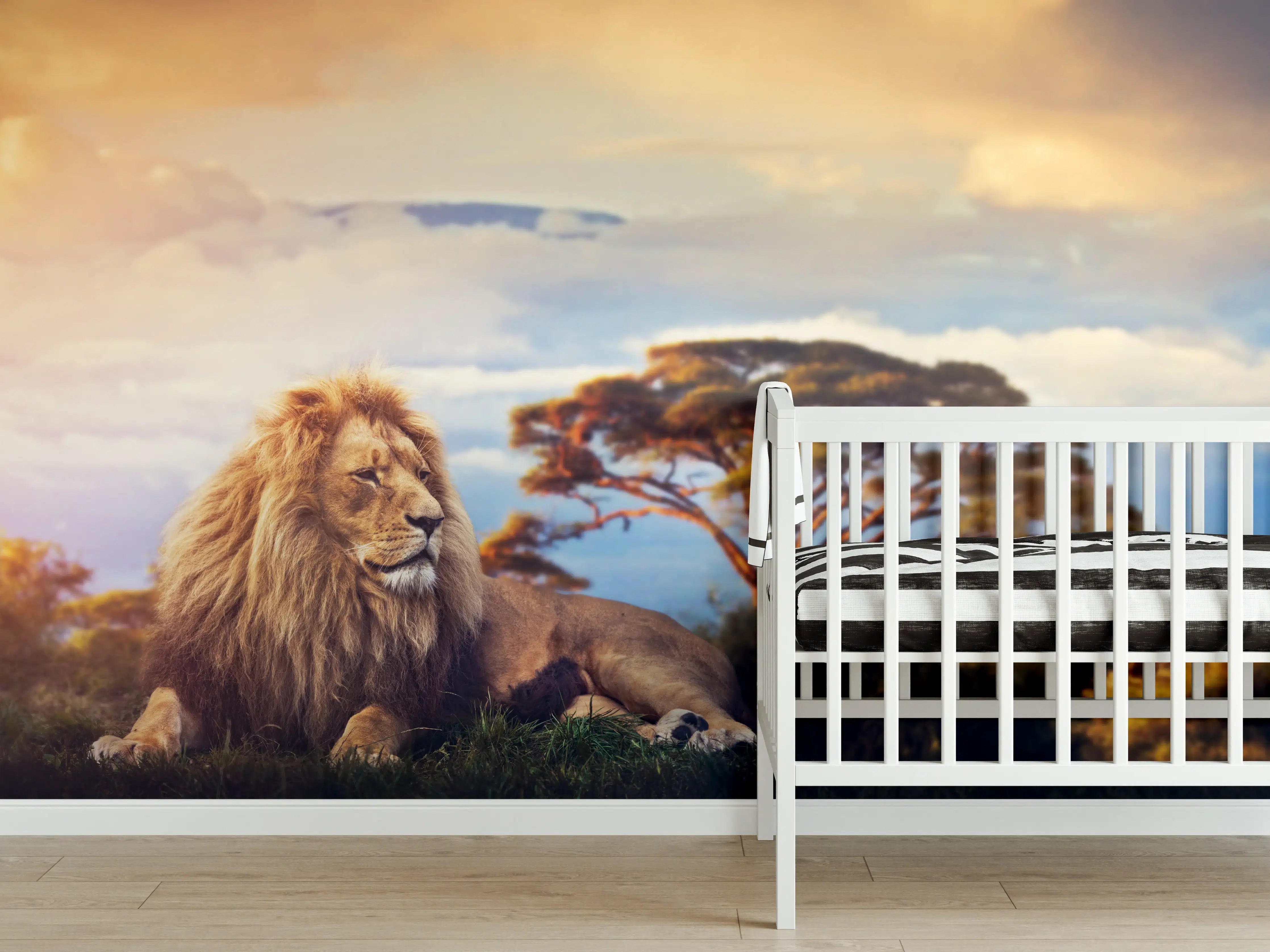 Babyzimmer Wandgestaltung - Löwe bei Sonnenuntergang