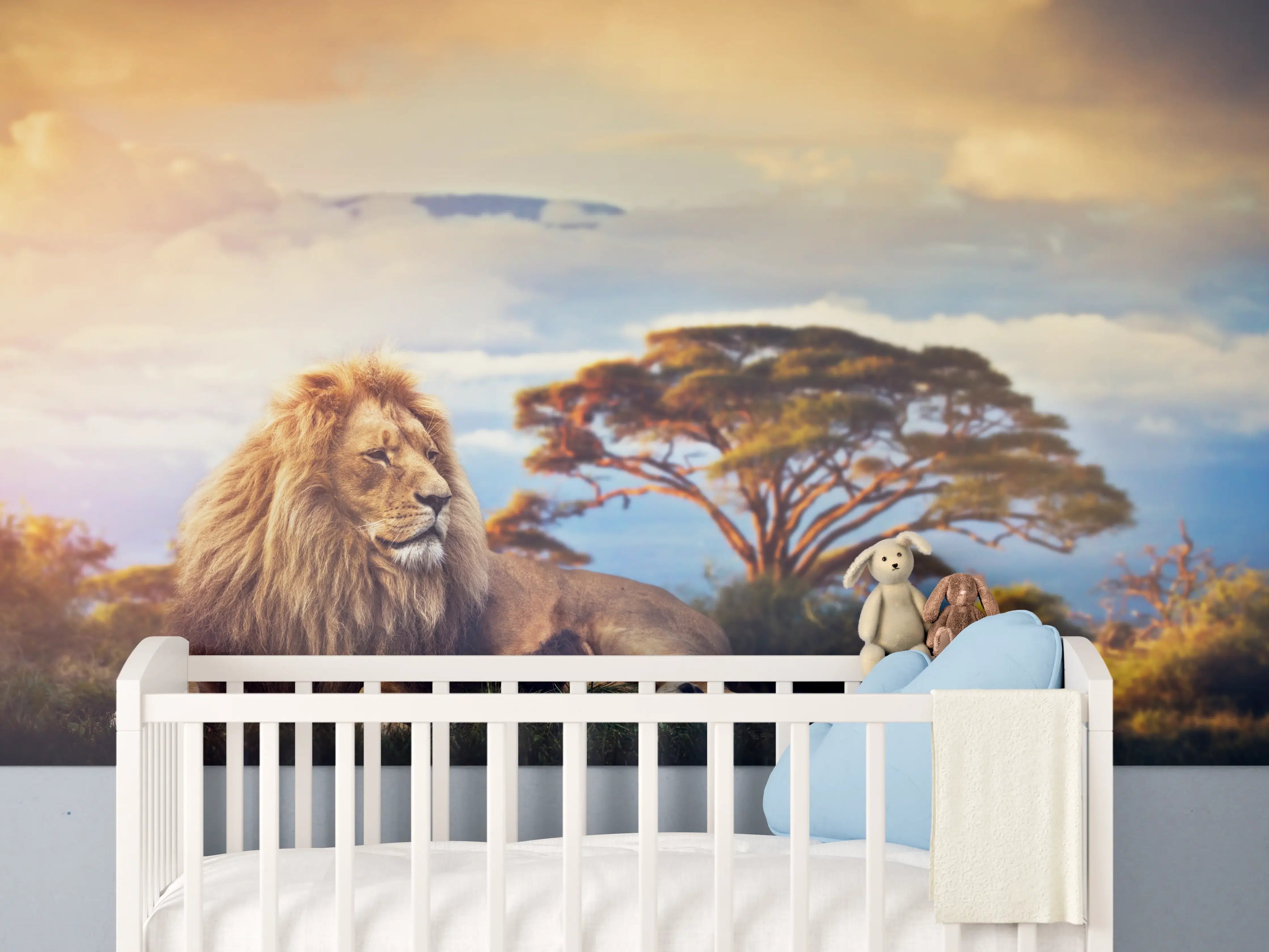 Babyzimmer Wandgestaltung - Löwe bei Sonnenuntergang