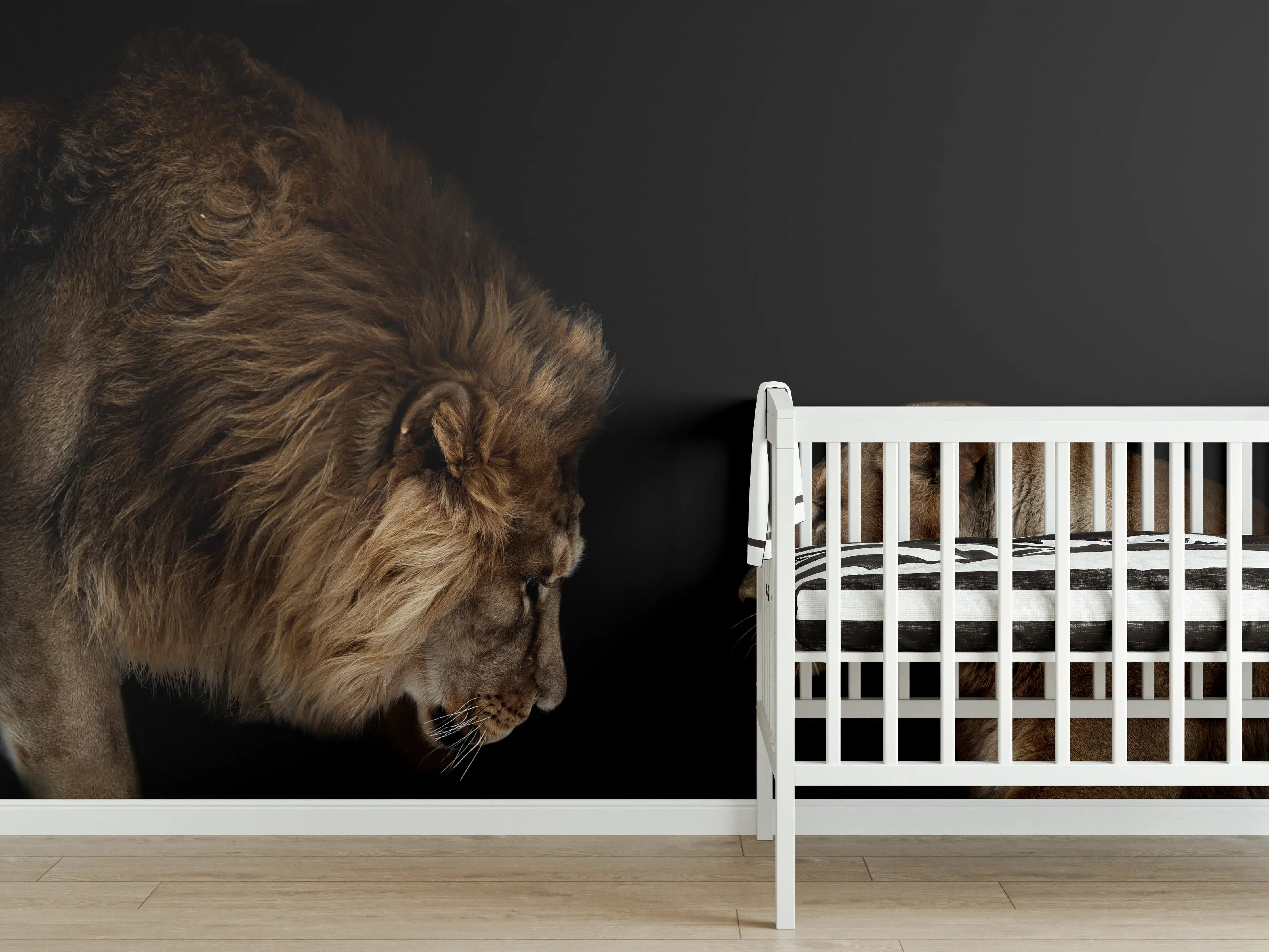 Babyzimmer Wandgestaltung - Löwe und Löwin gegenüber - Porträt