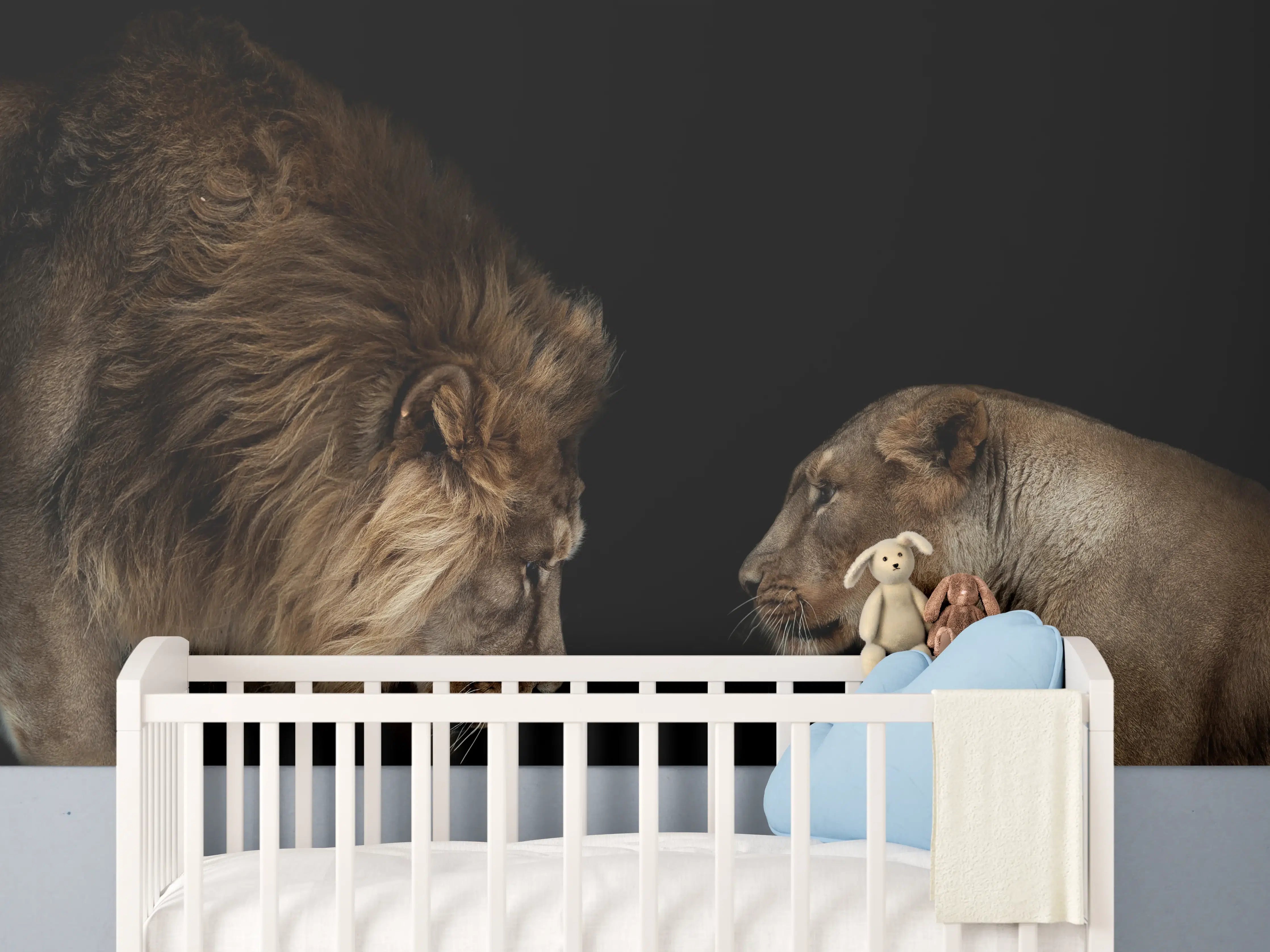 Babyzimmer Wandgestaltung - Löwe und Löwin gegenüber - Porträt