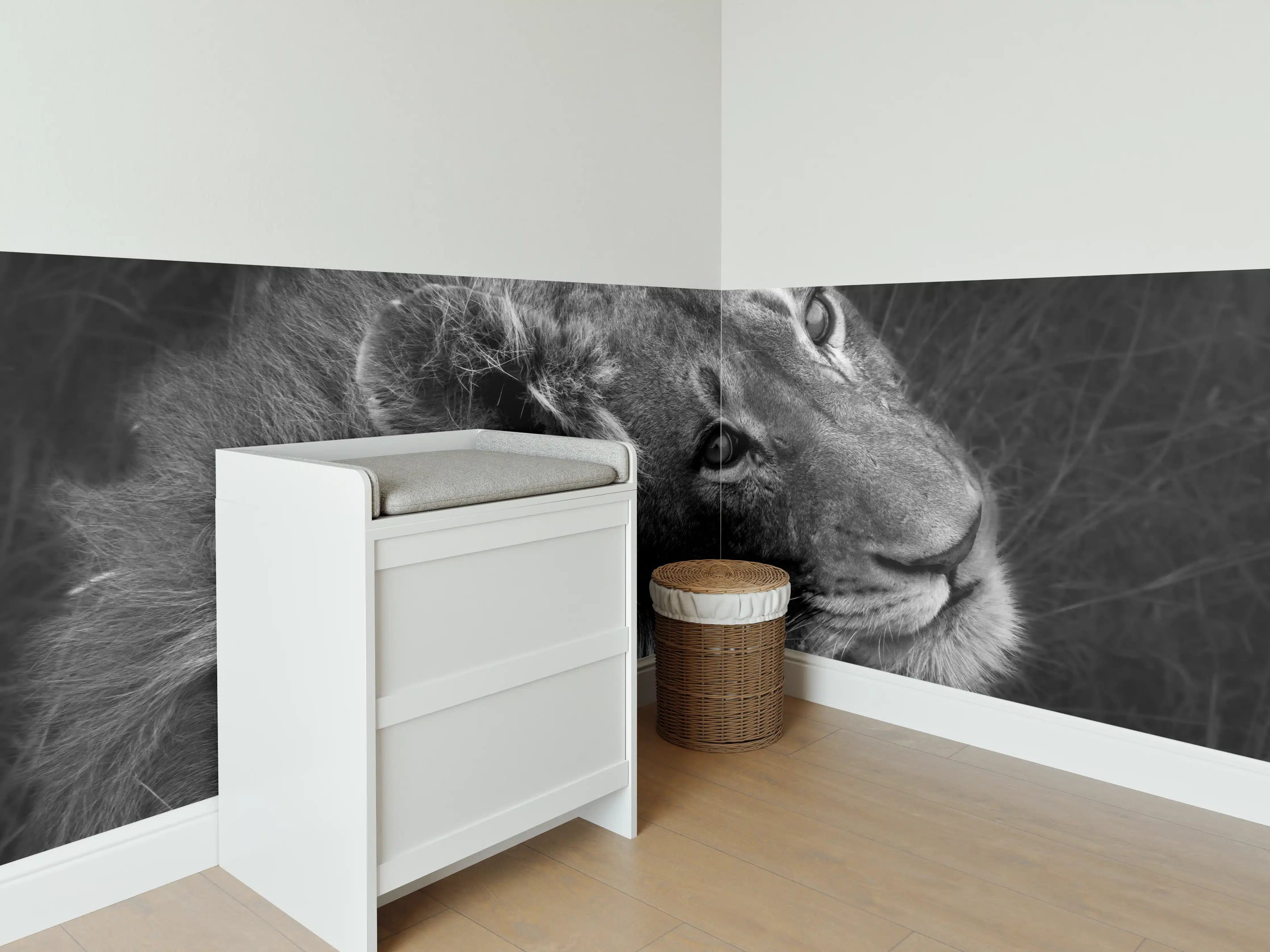 Babyzimmer Wandgestaltung - Löwen Portrait - Schwarz-weiß