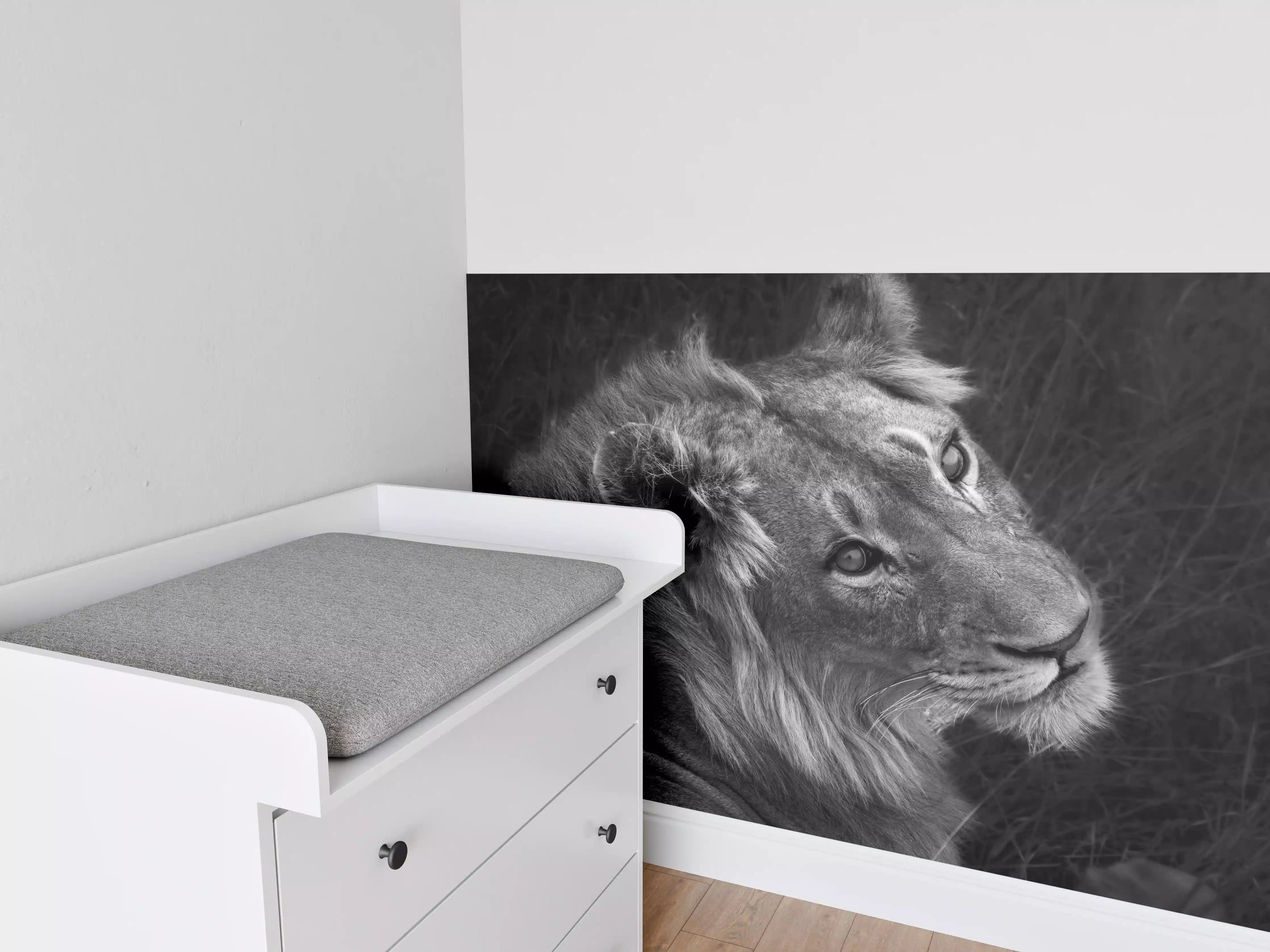 Babyzimmer Wandgestaltung - Löwen Portrait - Schwarz-weiß