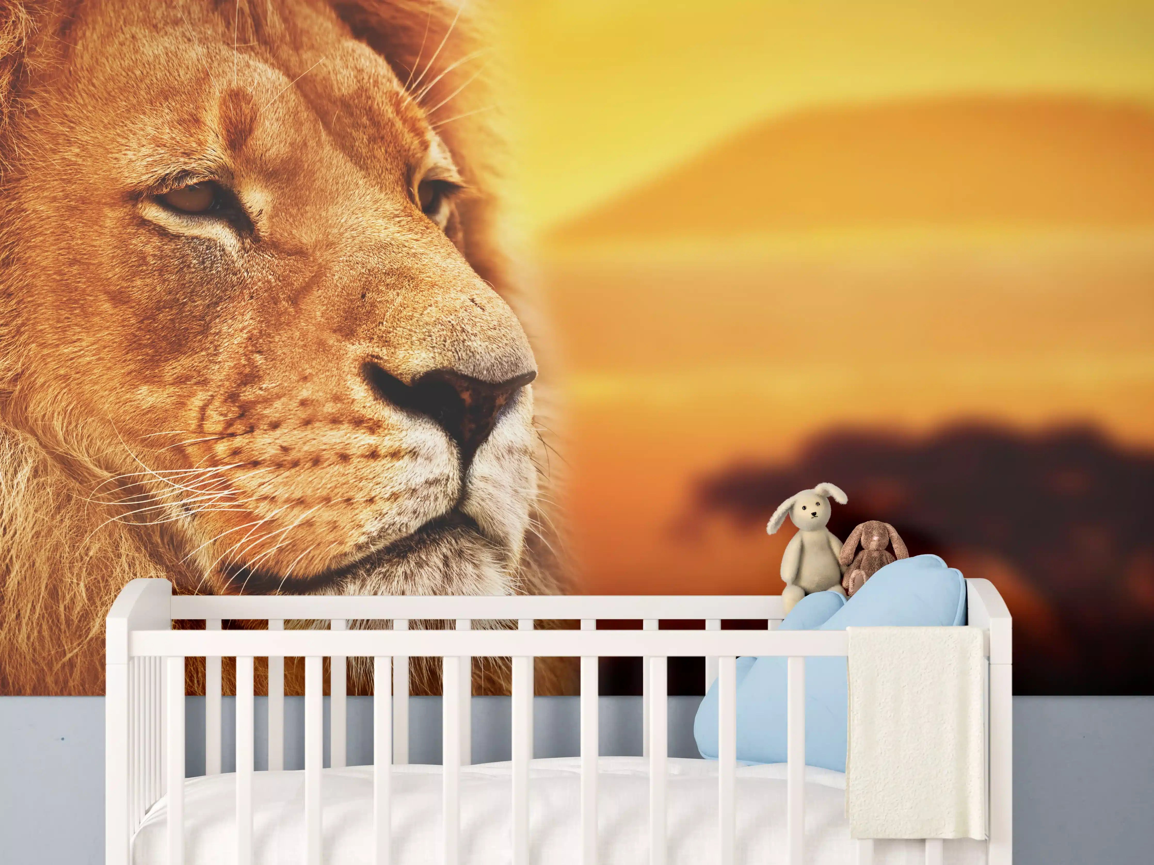 Babyzimmer Wandgestaltung - Löwenporträt in der Savanne