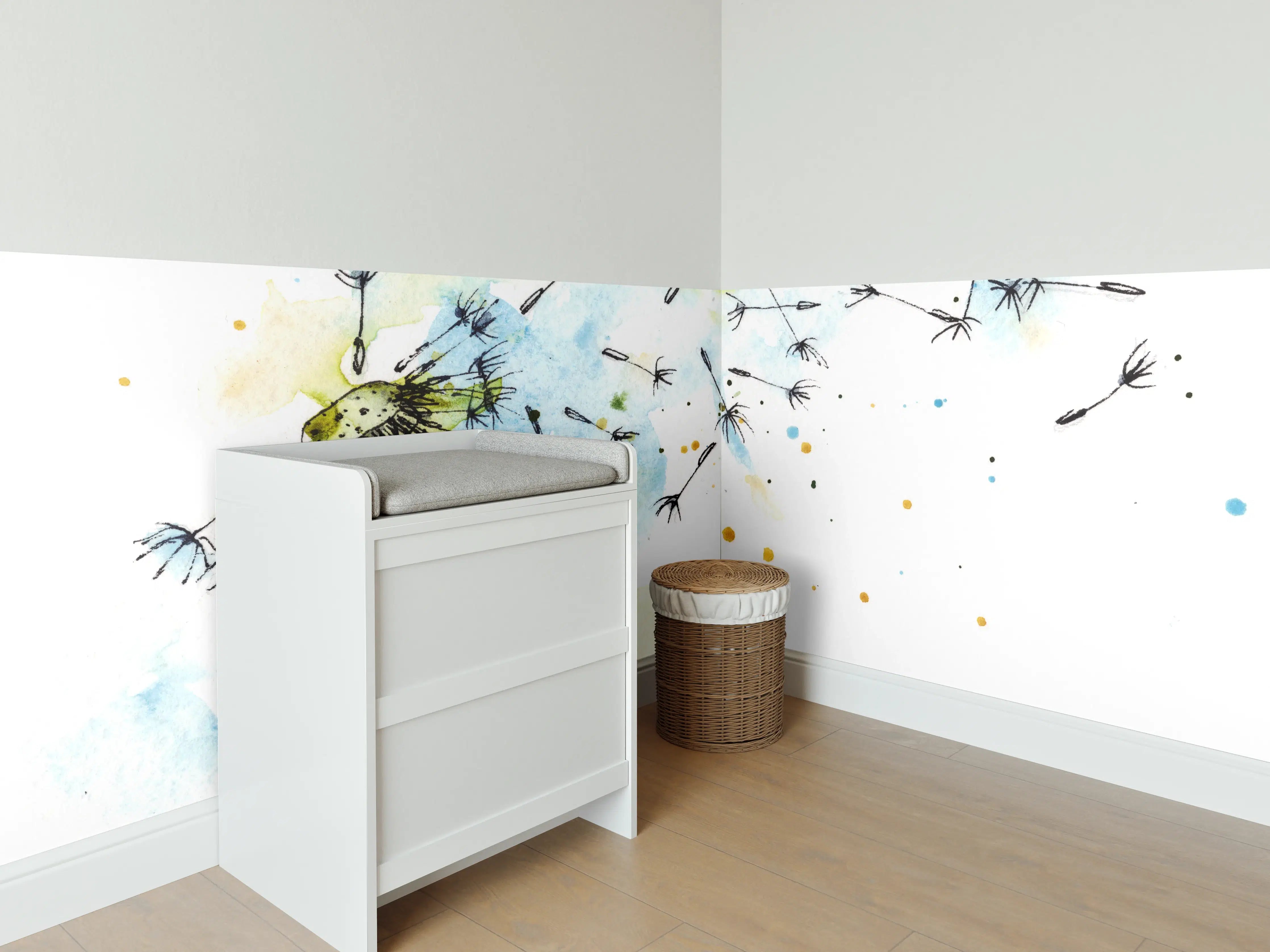 Babyzimmer Wandgestaltung - Löwenzahn Aquarell