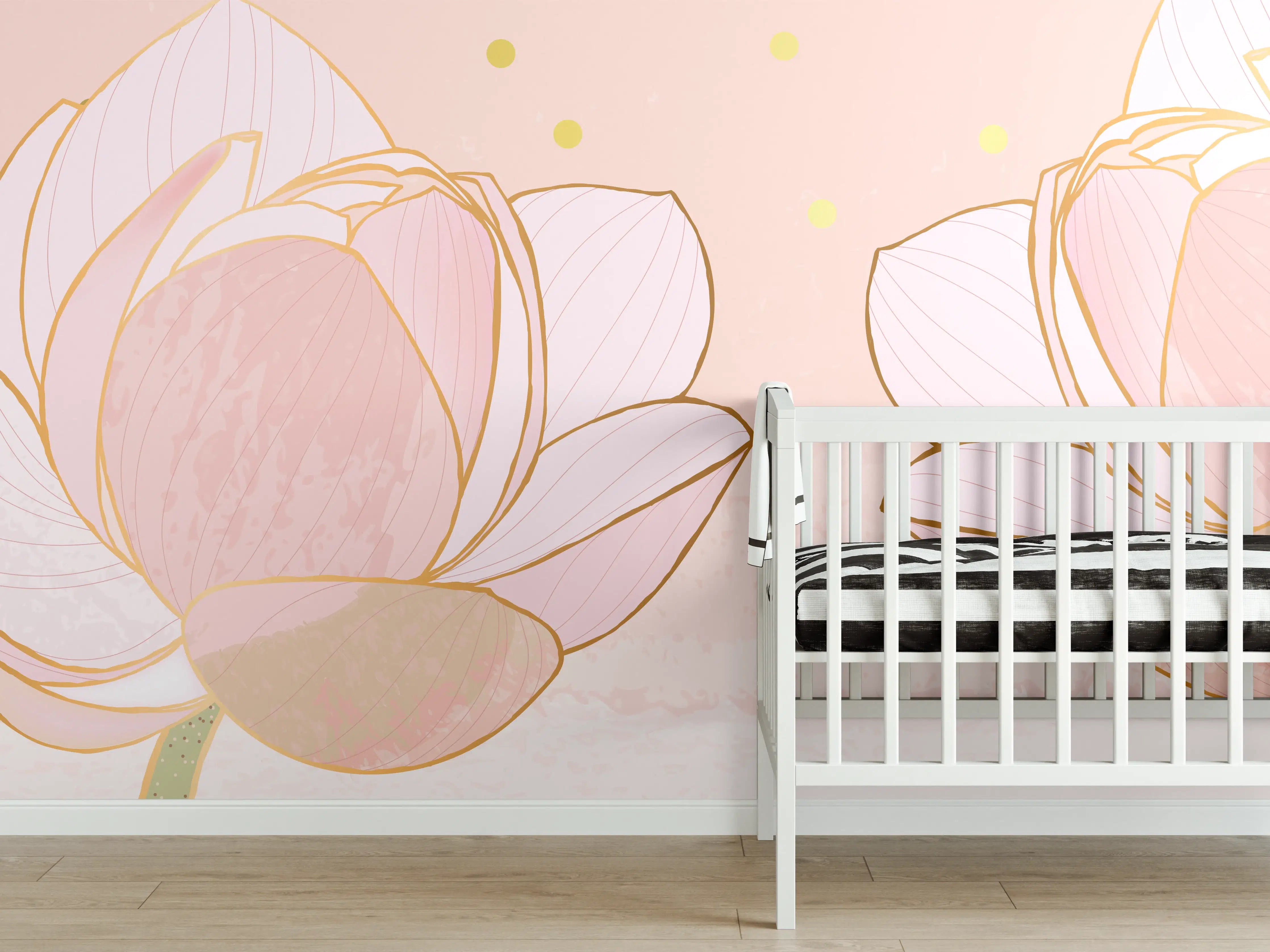 Babyzimmer Wandgestaltung - Lotusblüte Rosa Gold Akzente