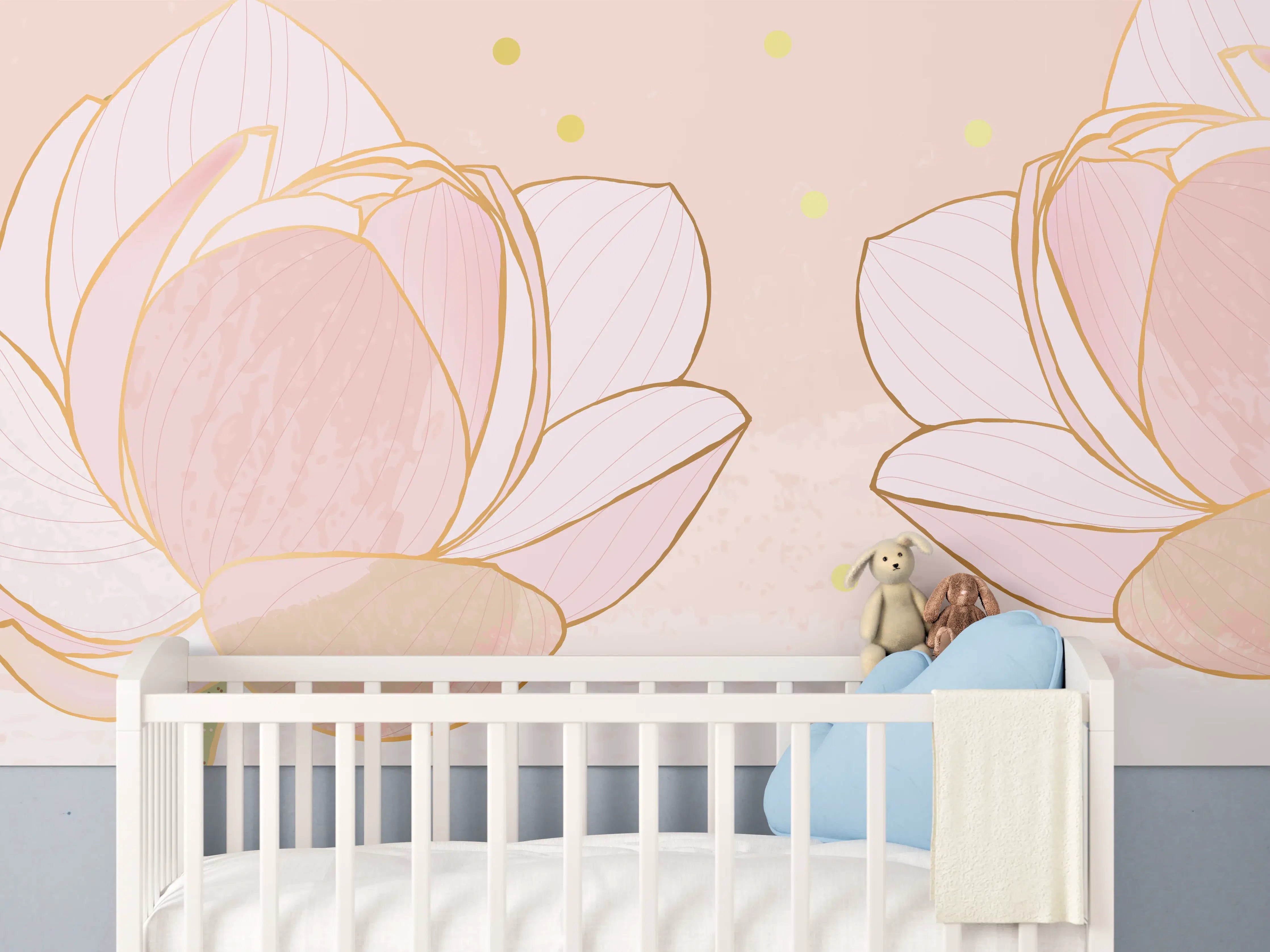 Babyzimmer Wandgestaltung - Lotusblüte Rosa Gold Akzente