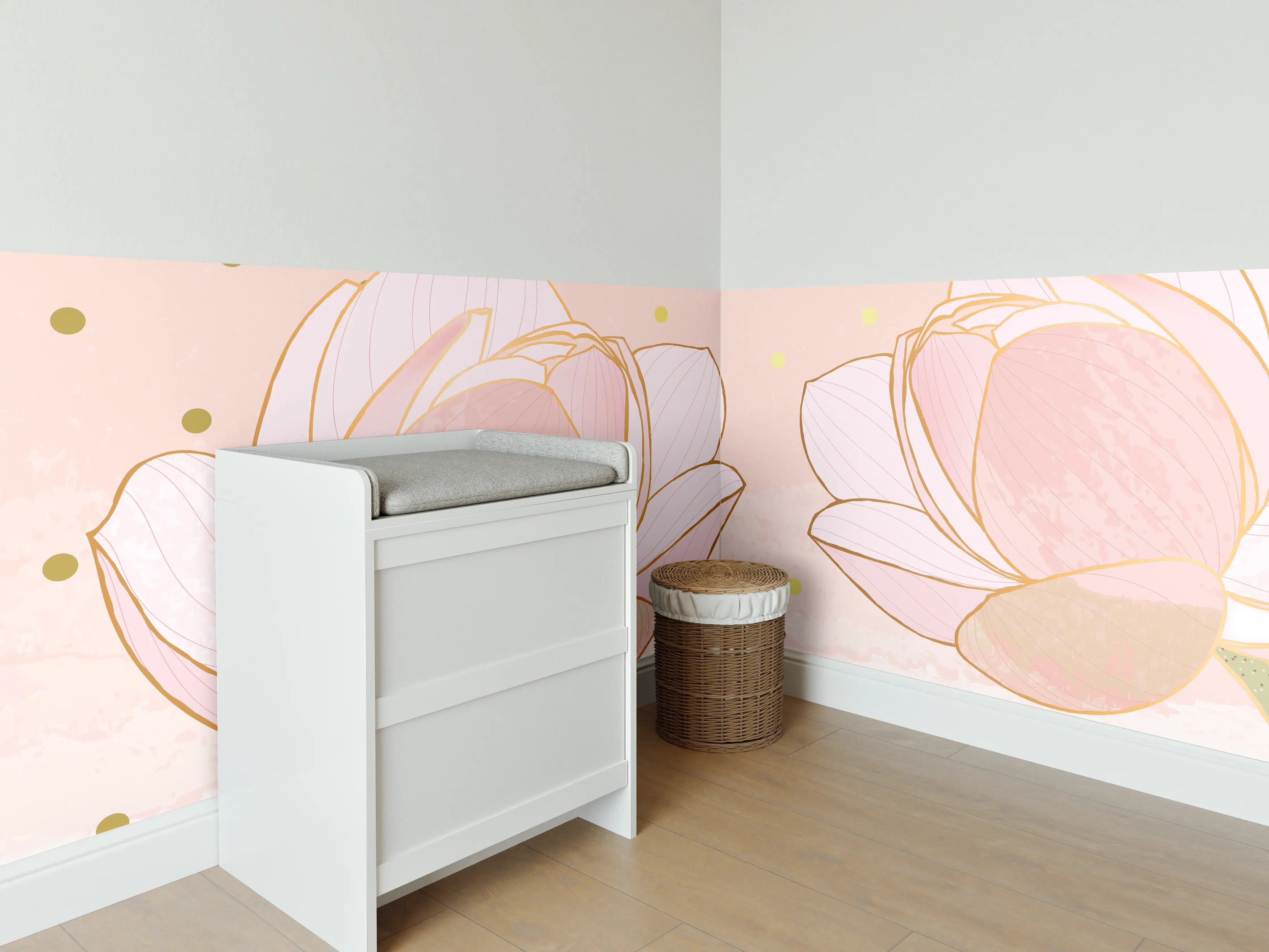 Babyzimmer Wandgestaltung - Lotusblüte Rosa Gold Akzente