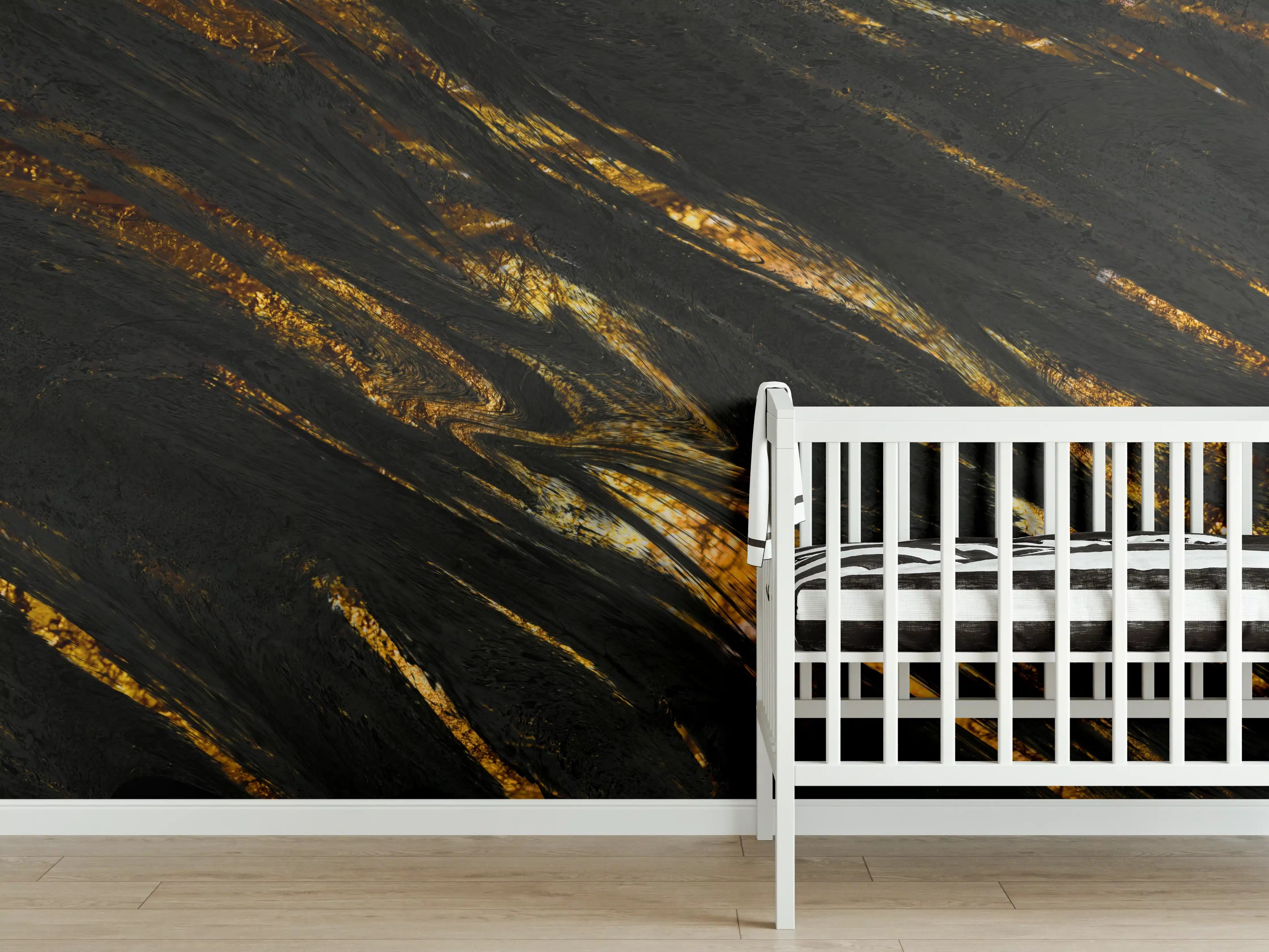 Babyzimmer Wandgestaltung - Luxus Gold Marmor-Holz Textur