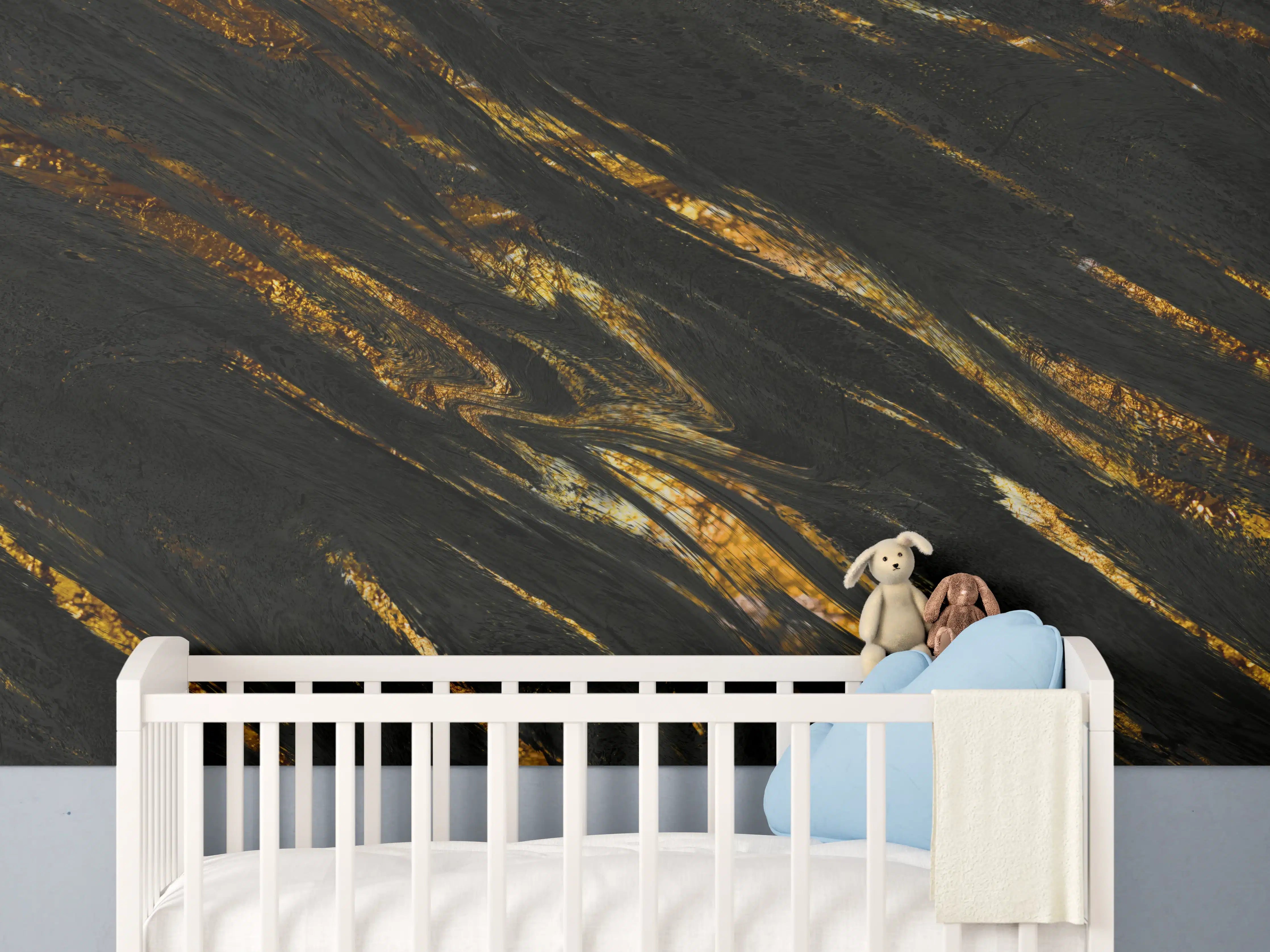 Babyzimmer Wandgestaltung - Luxus Gold Marmor-Holz Textur