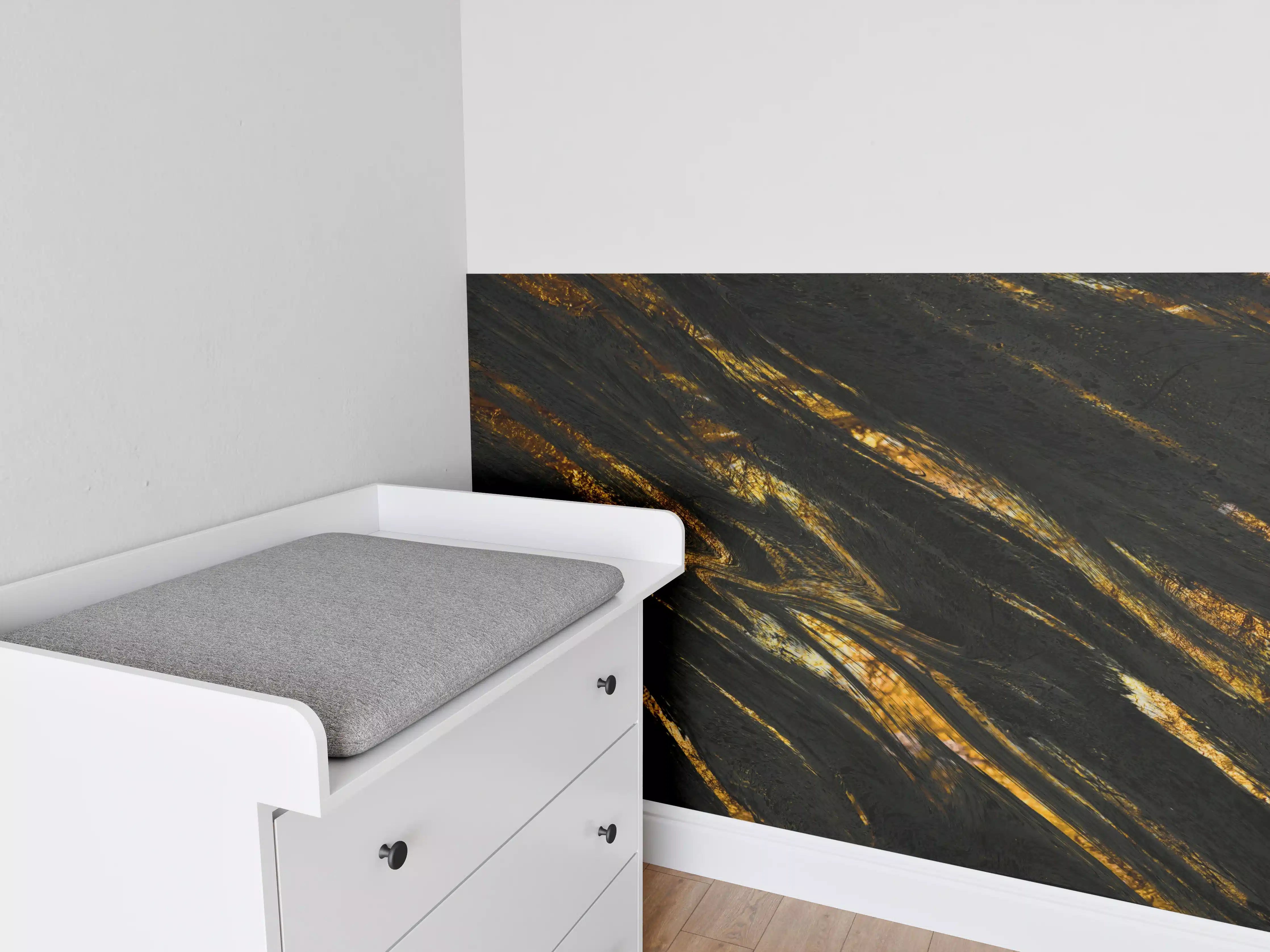 Babyzimmer Wandgestaltung - Luxus Gold Marmor-Holz Textur