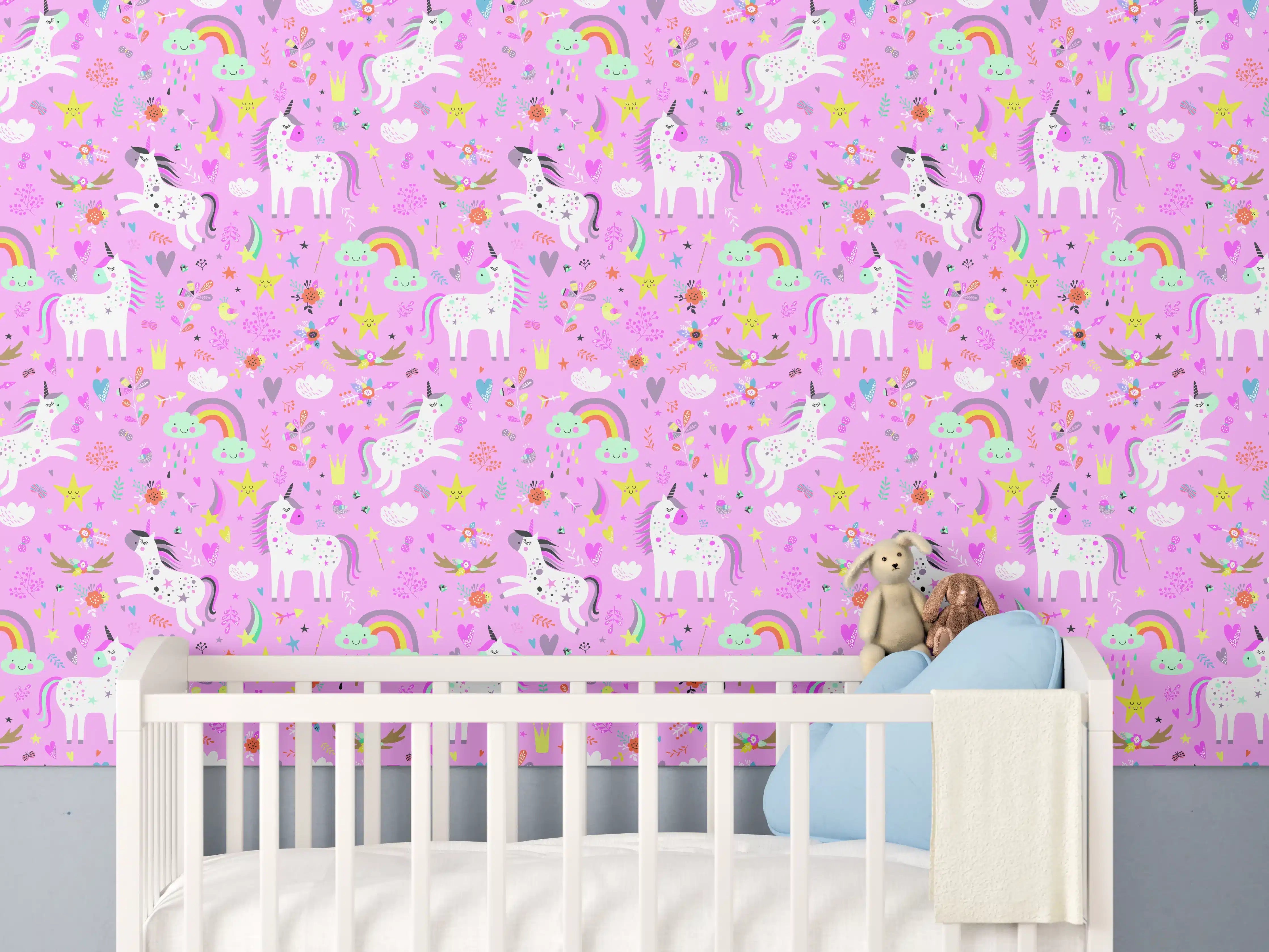 Babyzimmer Wandgestaltung - Märchenhafte Einhorn- und Regenbogen-Muster