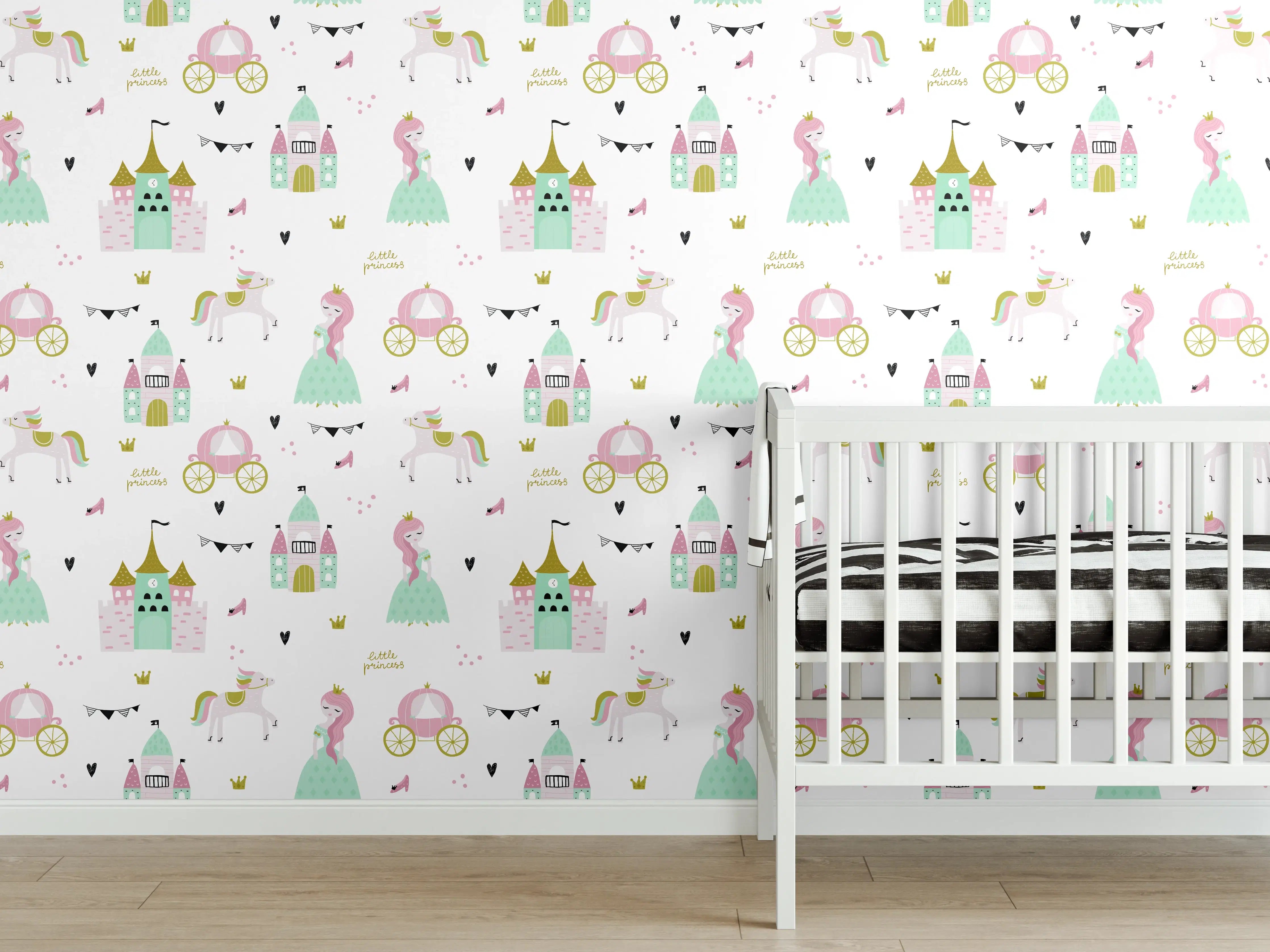 Babyzimmer Wandgestaltung - Märchenhaftes Babyzimmer mit Prinzessinnen- und Schloss-Design
