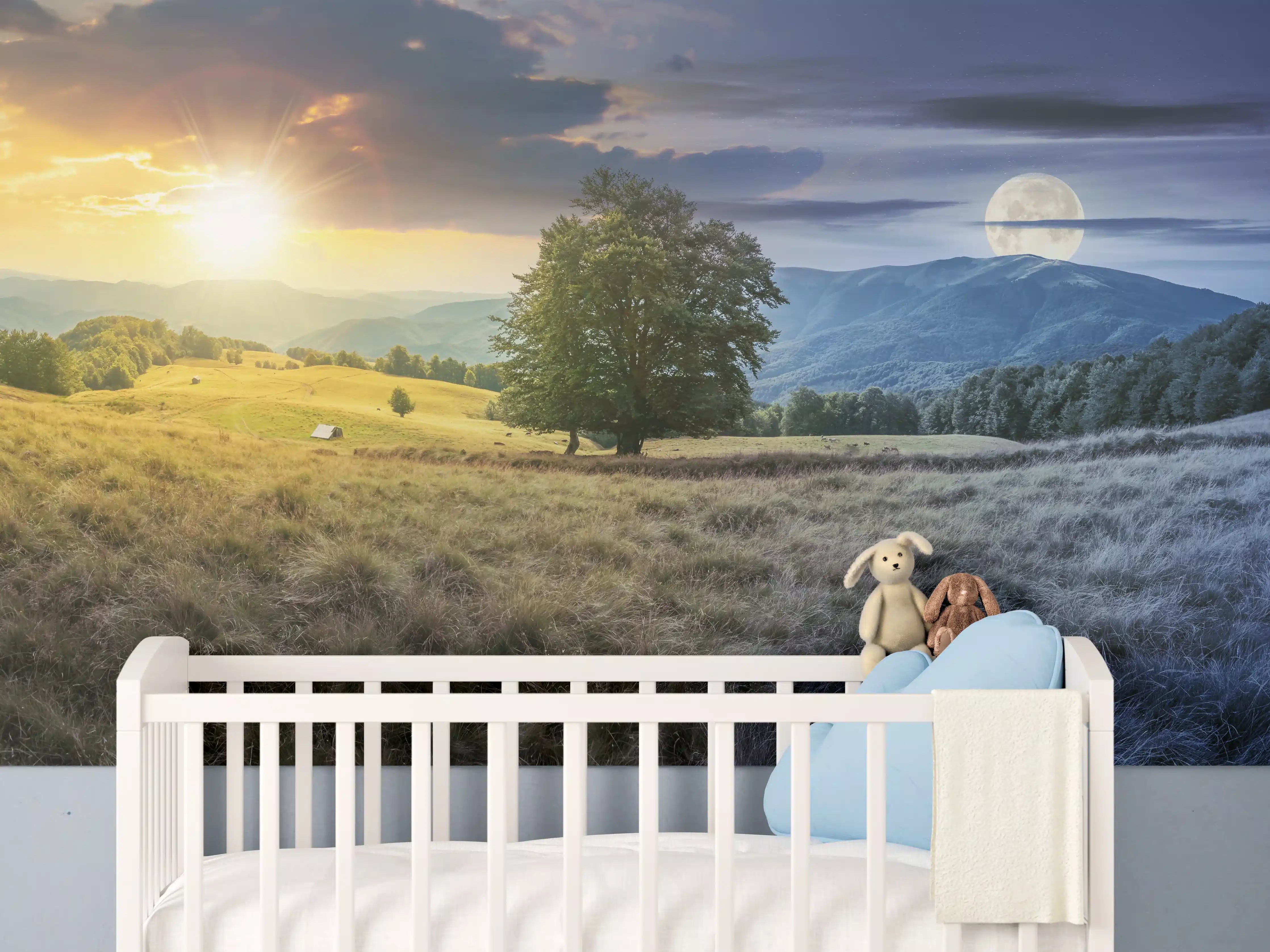 Babyzimmer Wandgestaltung - Magische Tages- und Nachtlandschaft