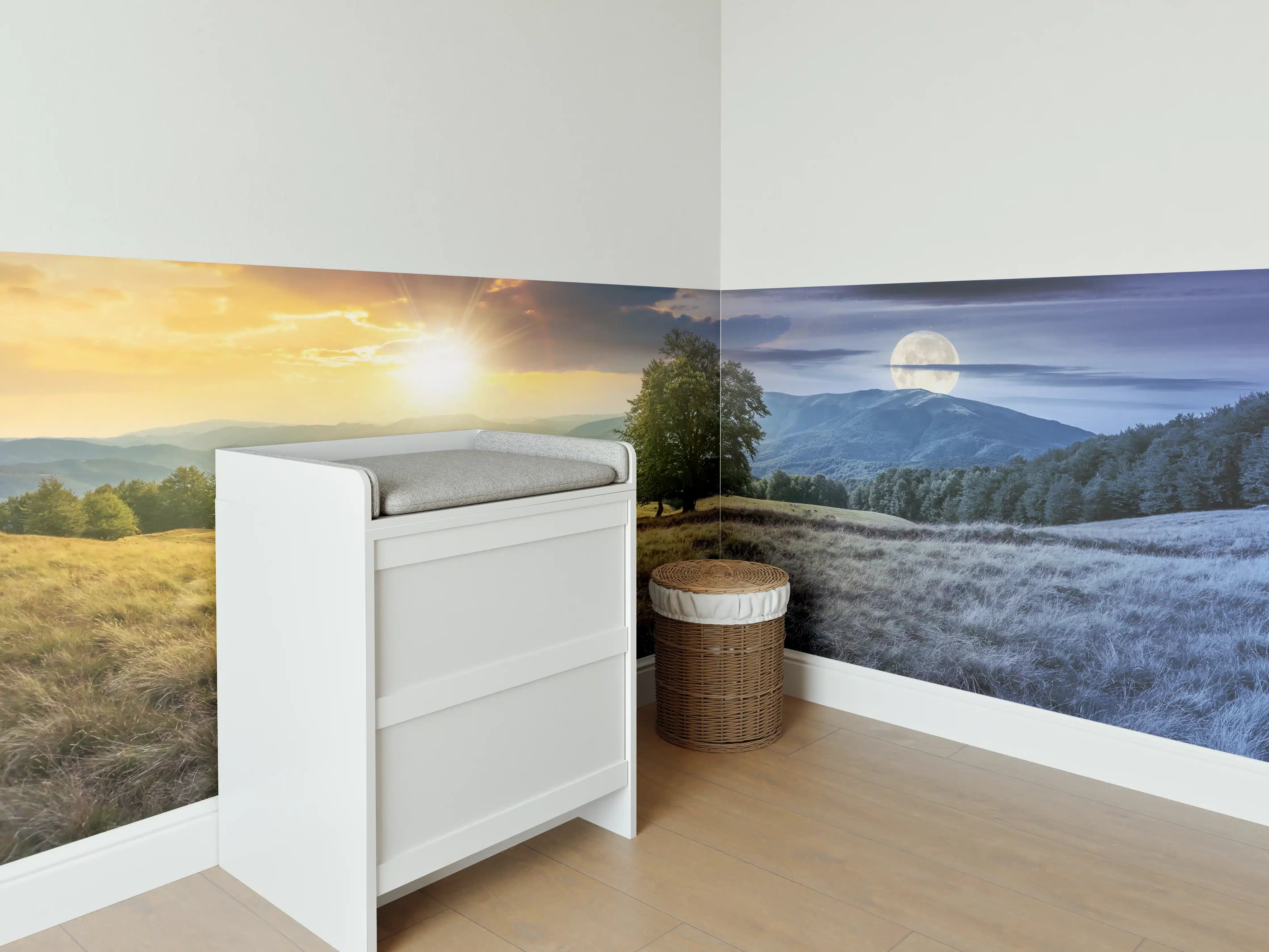 Babyzimmer Wandgestaltung - Magische Tages- und Nachtlandschaft