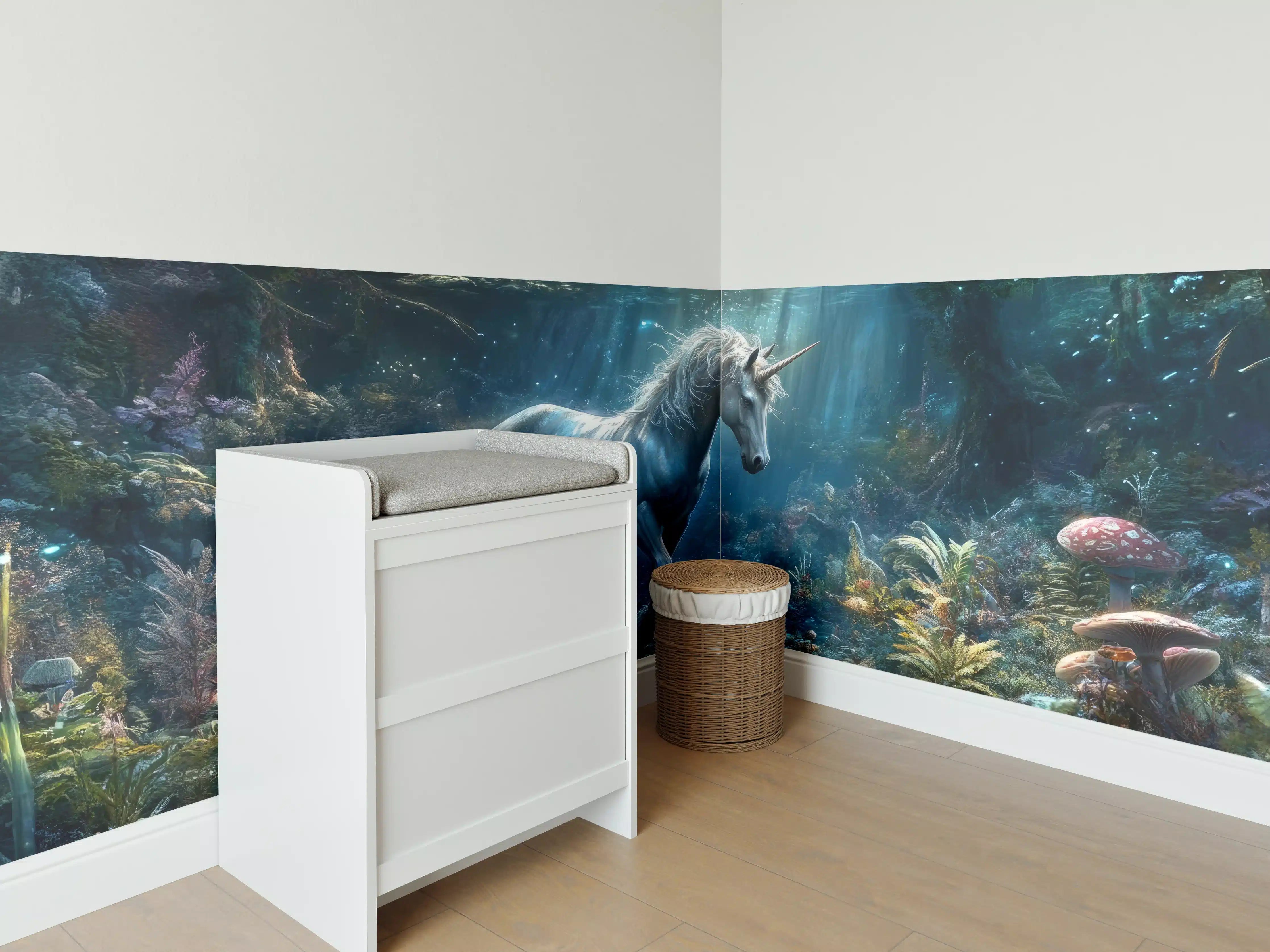 Babyzimmer Wandgestaltung - Magischer Einhorn-Waldtraum