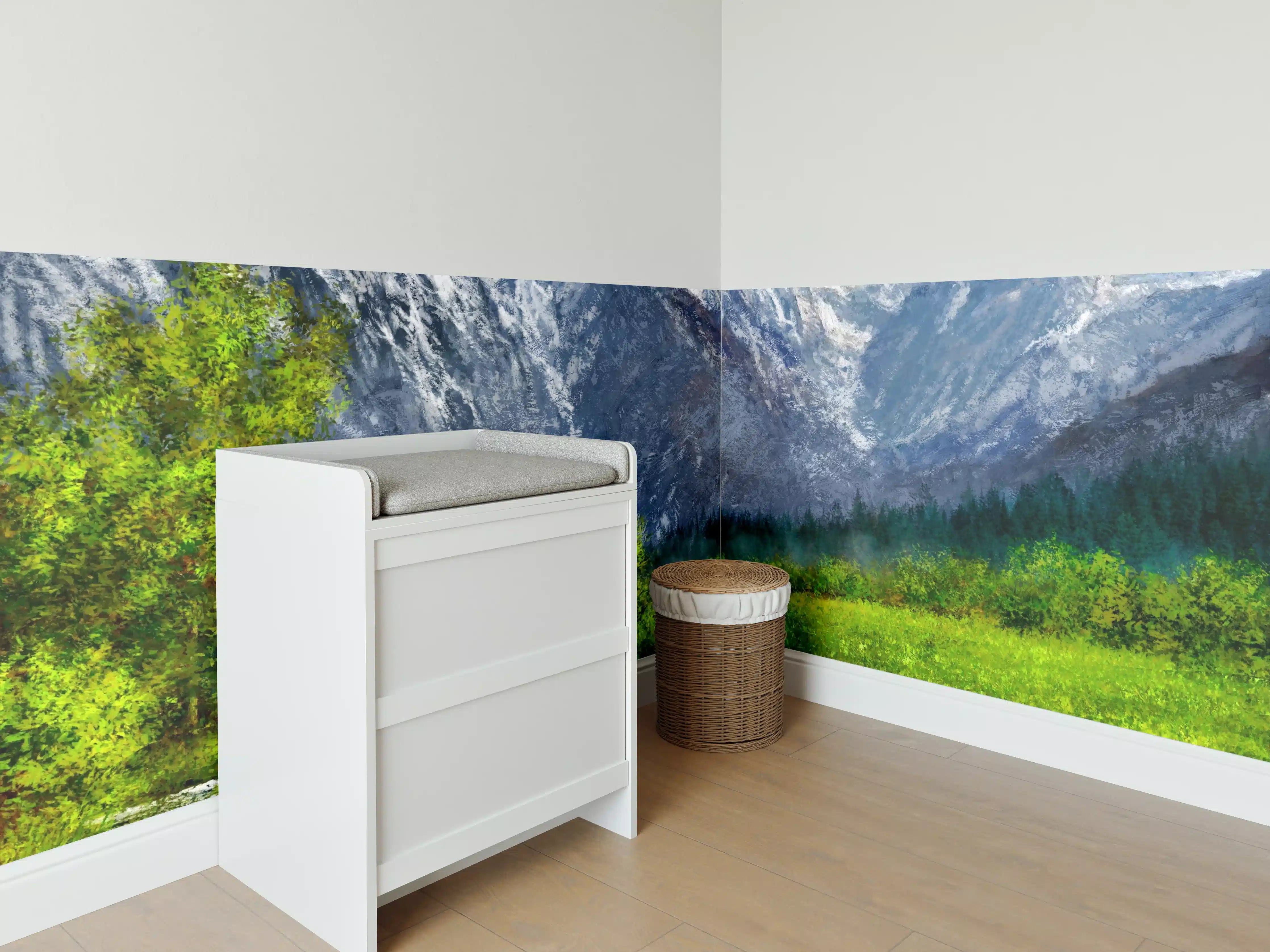 Babyzimmer Wandgestaltung - Majestätische Schneegipfel mit Flusslandschaft