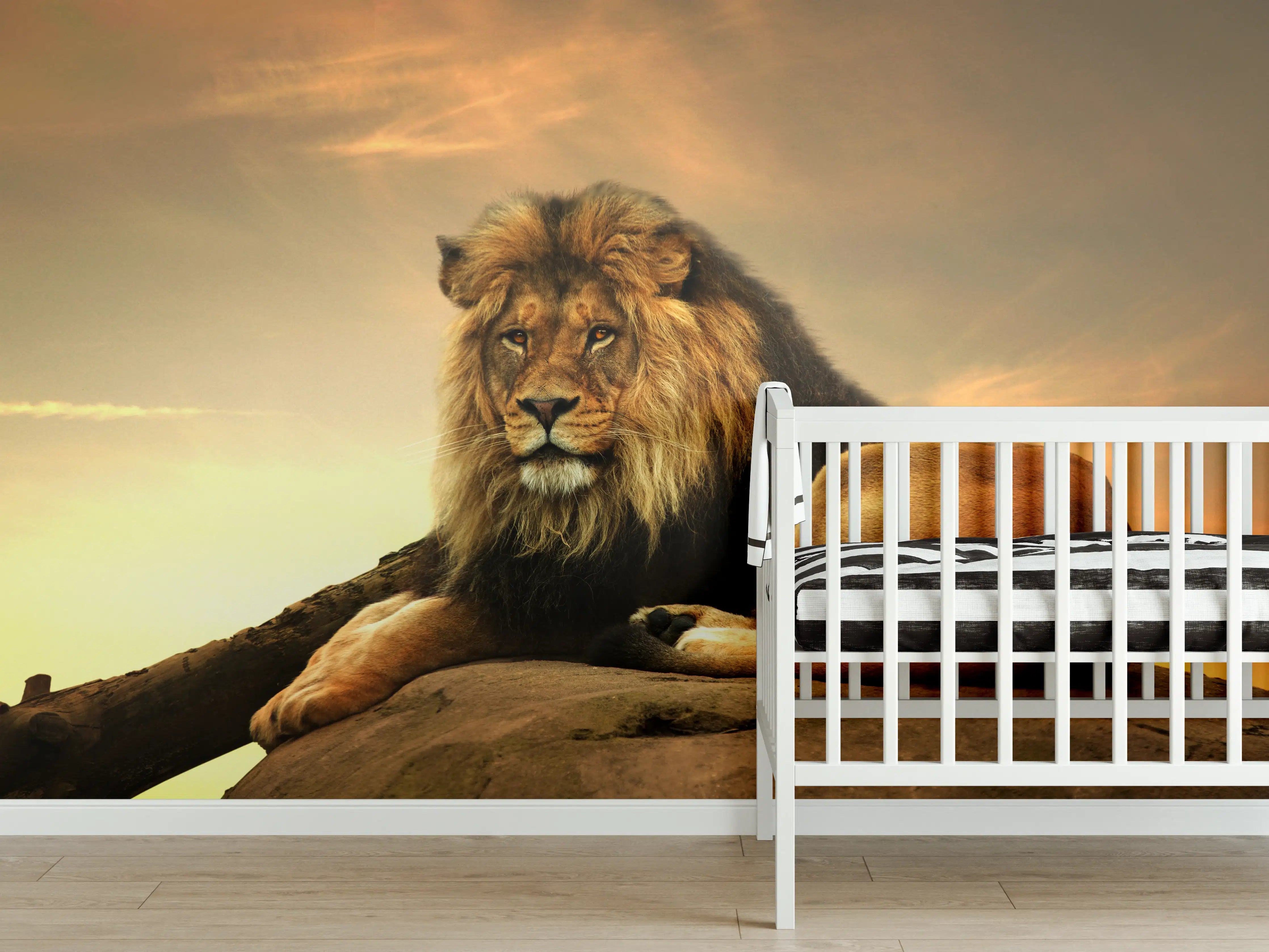 Babyzimmer Wandgestaltung - Majestätischer Löwe auf Fels