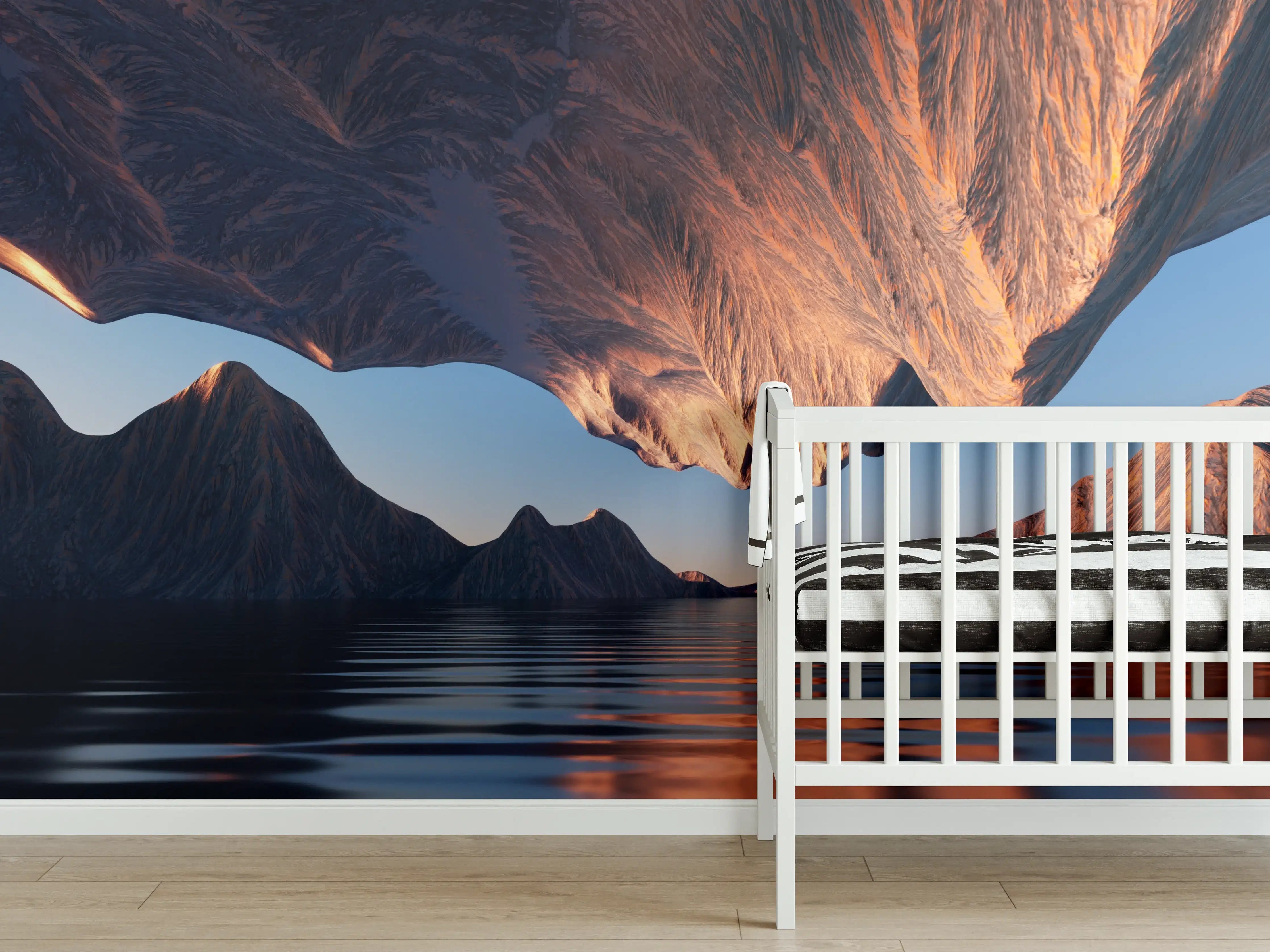 Babyzimmer Wandgestaltung - Majestätisches Bergpanorama bei Sonnenuntergang