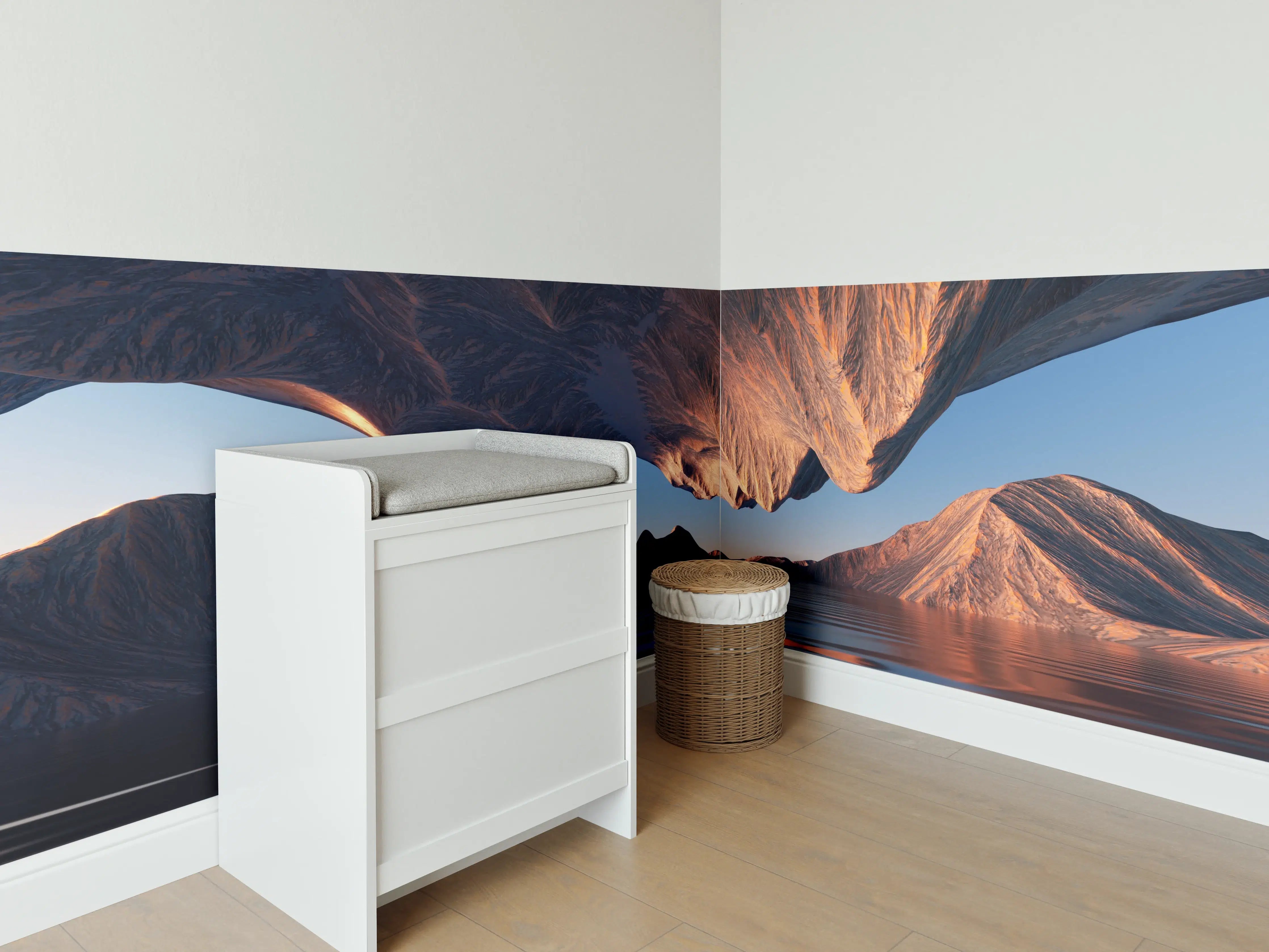 Babyzimmer Wandgestaltung - Majestätisches Bergpanorama bei Sonnenuntergang