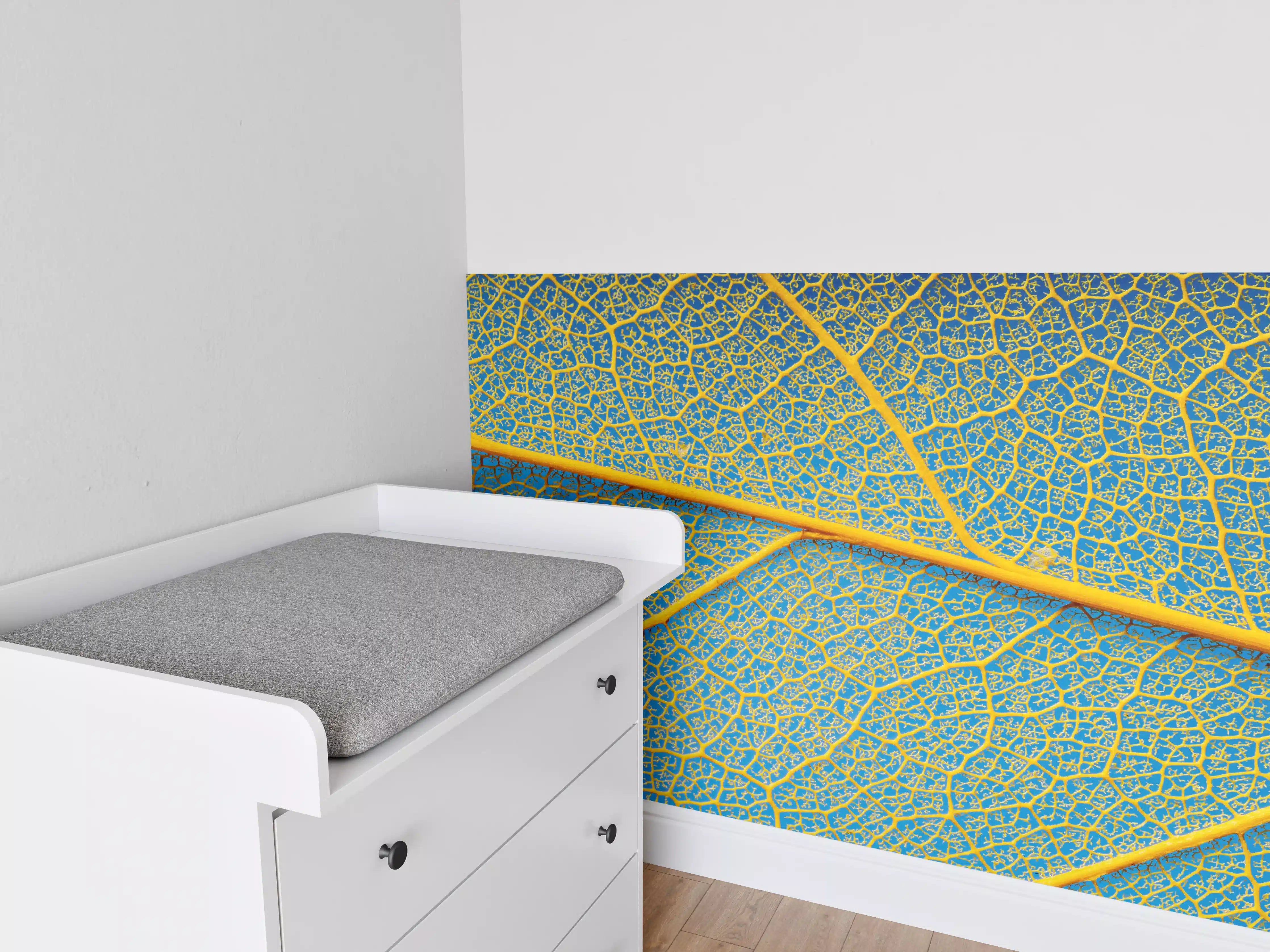 Babyzimmer Wandgestaltung - Makro Blattadern Textur Gelb-Blau